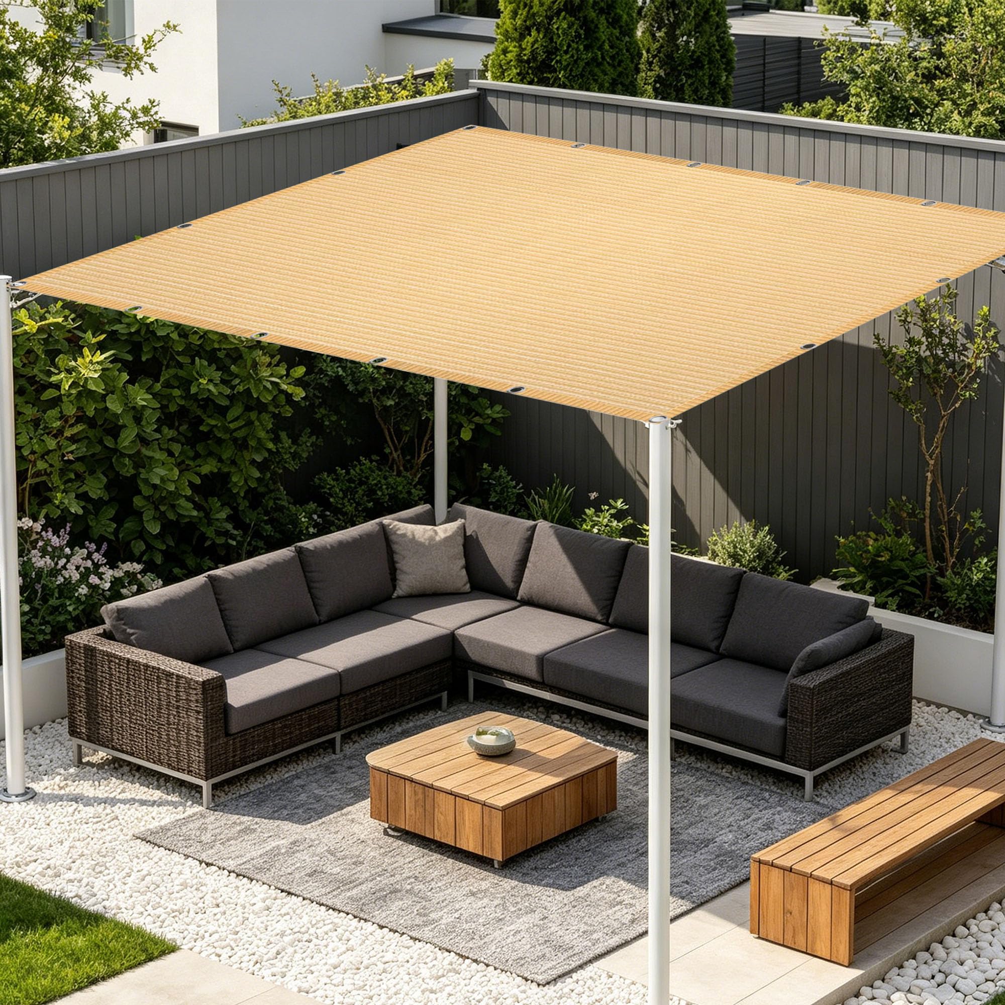 Voile d'ombrage 2,2x5,5 m crème perméable avec œillets pour pergola
