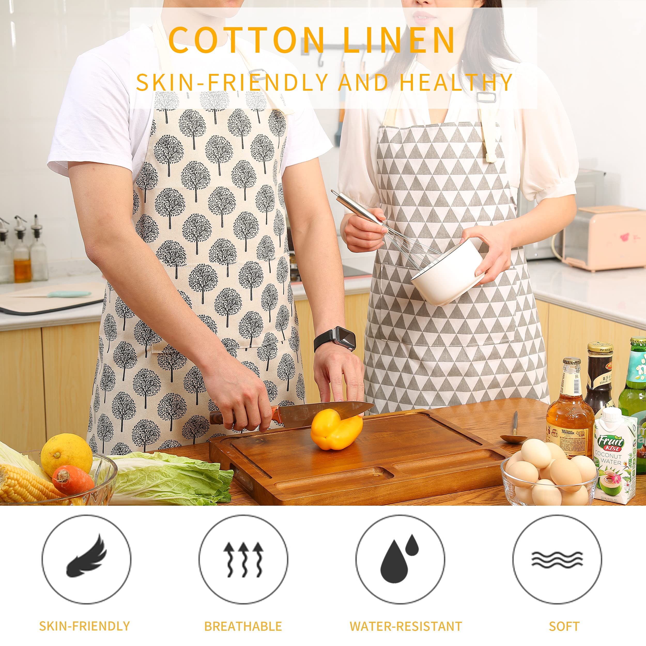 Tosewever Delantal impermeable de lino y algodón con bolsillo para mujer chef