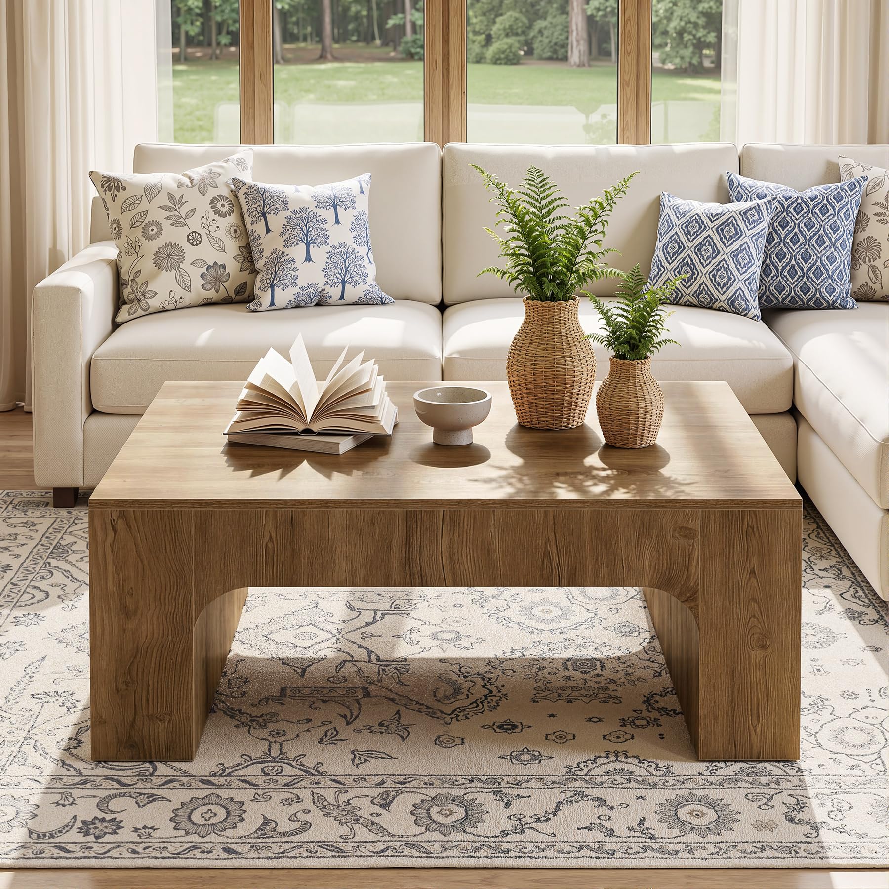 100cm Square Farmhouse Coffee Table, Rustic Brown MDF Centre