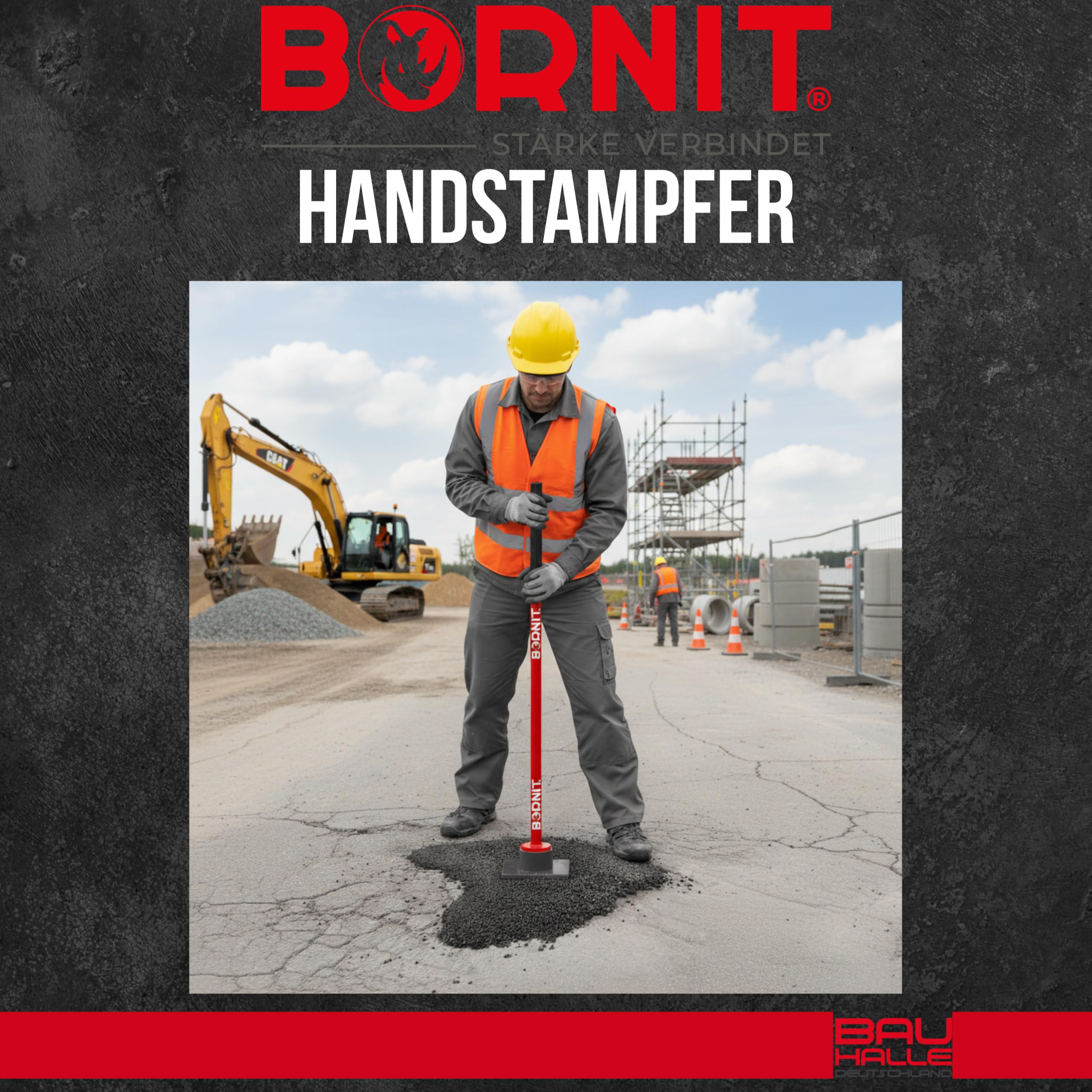 BORNIT Handstampfer zum Verdichten Gelenkschonend [reißfeste Schweißnähte] 18x18cm 7,2kg Erdstampfer Bodenverdichter Gartengeräte Handramme Bodenstampfer Verdichter Handverdichter Werkzeuge Garten Bau
