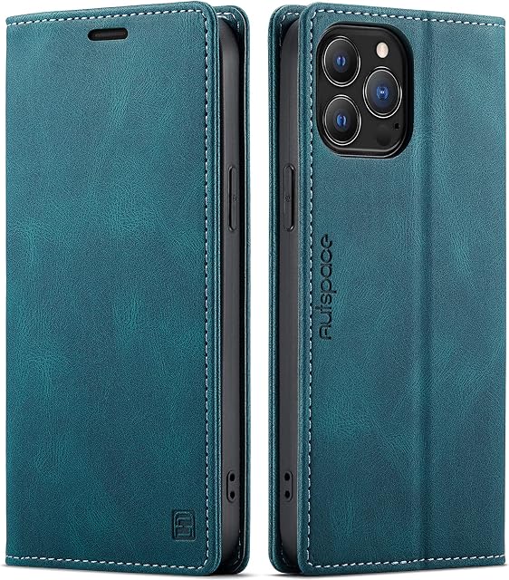 LOLFZ Wallet Case for iPhone 13 Pro Max, Magnetic Flip Leather Case with RFID Block Card Slots Kickstand Shockproof Protective Cover Compatible with iPhone 13 Pro Max 6.7 Inch - Blue