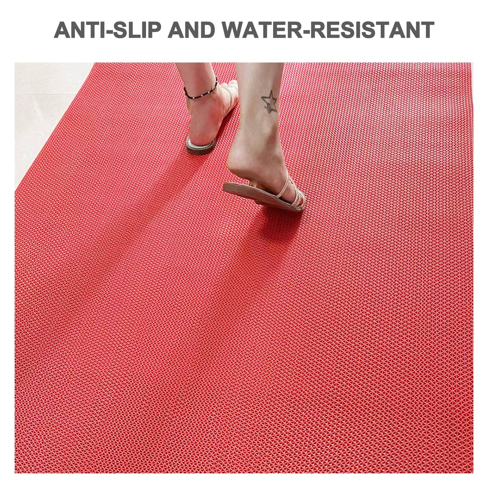 Tappetino di Drenaggio Antiscivolo 3x6.5ft (0.9x2m) Tappetino per Pavimento Commerciale Tappetino da Bagno in PVC Anti-Fatica per Piscina Docce Sala Servizi Igienici Ristorante Garage Zerbino,Rojo
