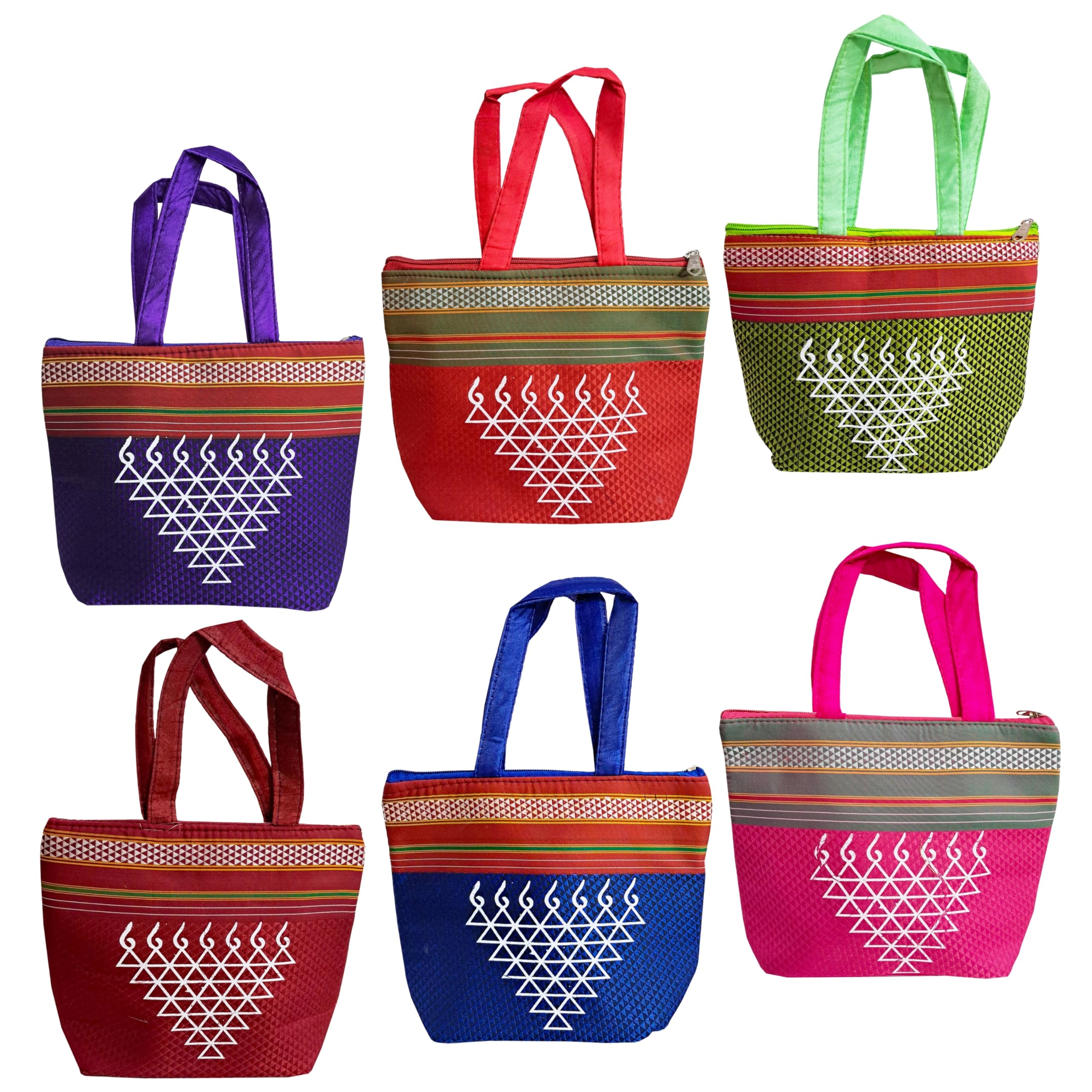 Women’s Pooja Bags for Return Gift Women Purse with Double Pockets Zipper for Ladies Gifting Warli Print Khann Purse Gifting Wedding Festivals, Multicolors-image-11