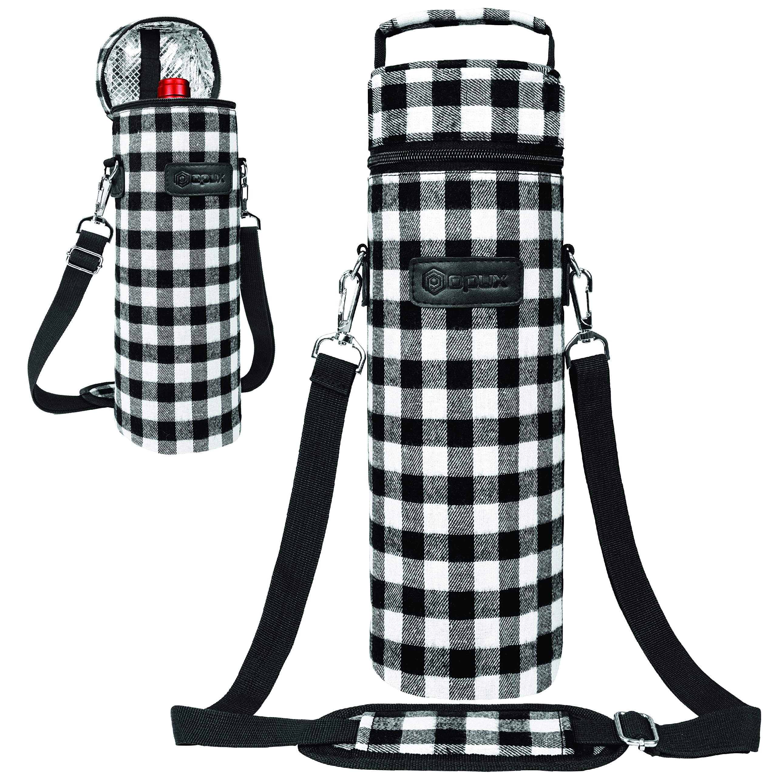 opux Wine Bag Single Bottle Carrier Tote, Insulated Wine Cooler Bag for Travel Picnic Beach with Shoulder Strap, Thermal One Bottle Holder Carrying