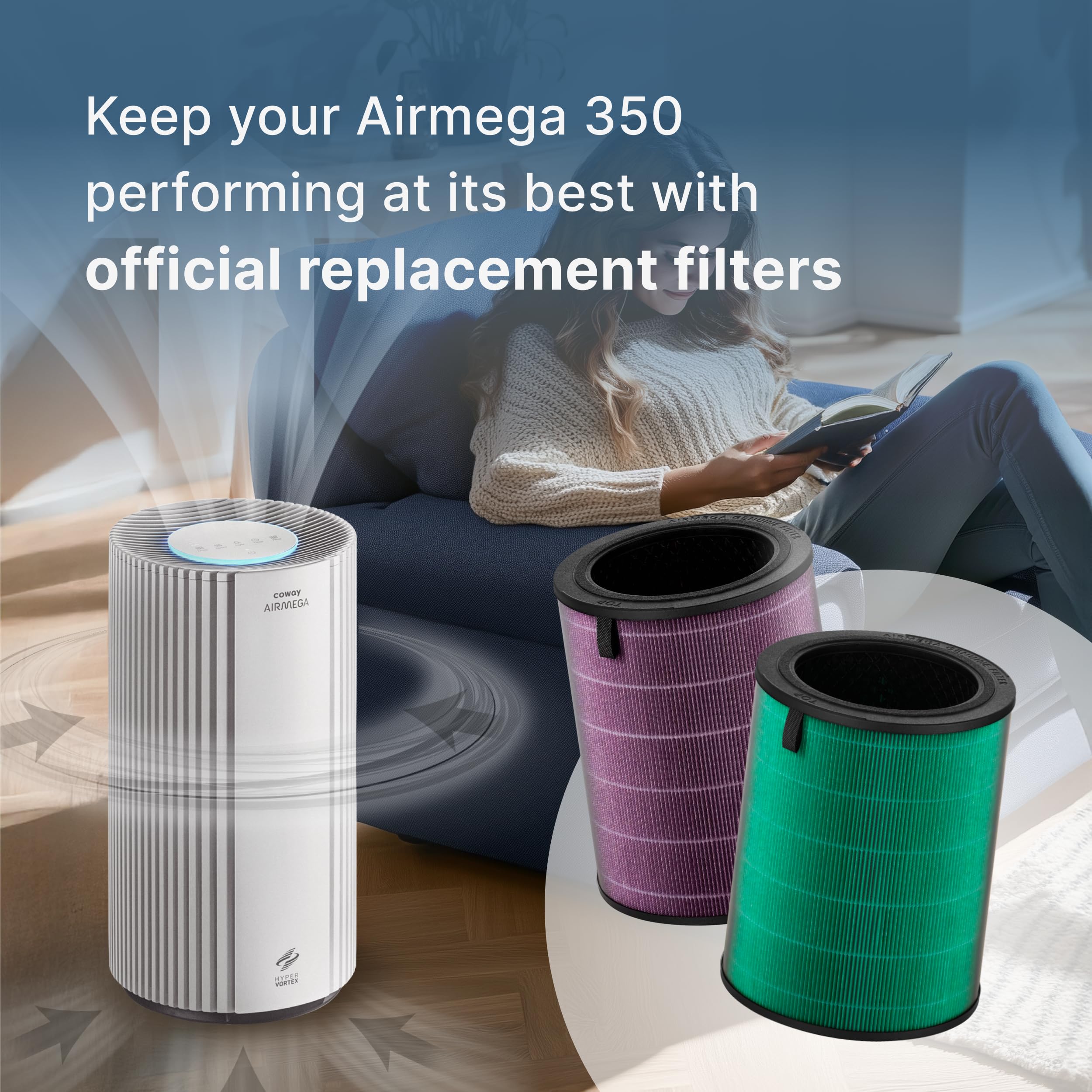 Juego de filtros de recambio originales COWAY Airmega: prefiltro, filtro HEPA y filtro de carbón activo. Elimina el polvo, los olores y los COV. Paquete estándar de filtros 3 en 1 (Allergen Plus)