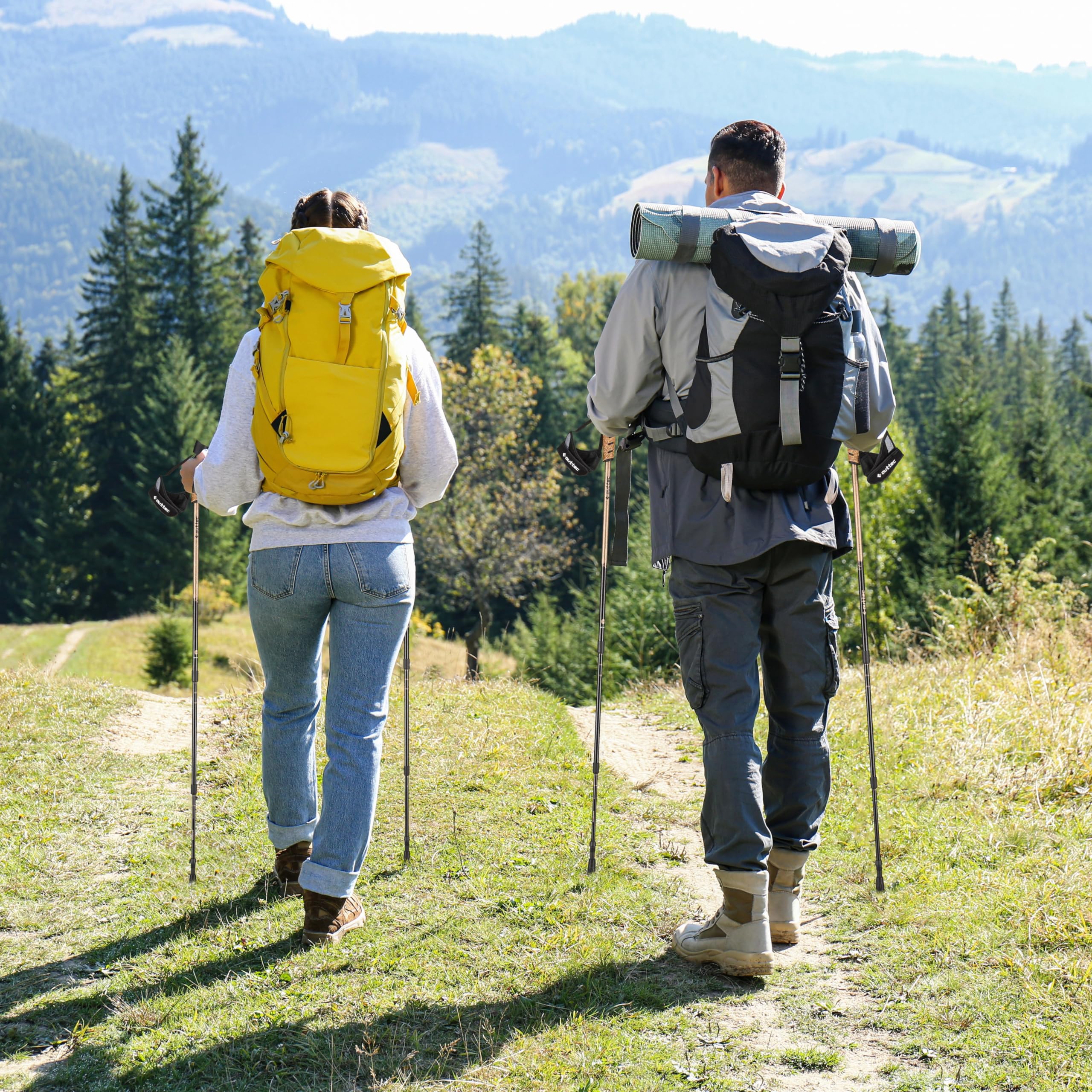 Carbon Wanderstöcke, Ultraleichte Trekkingstöcke, Nordic Walking Stöcke mit Gummistopfen, 110 oder 115 cm, Einteilige Trekkingstöcke, Gehstöcke mit Gummipuffer für Damen und Herren