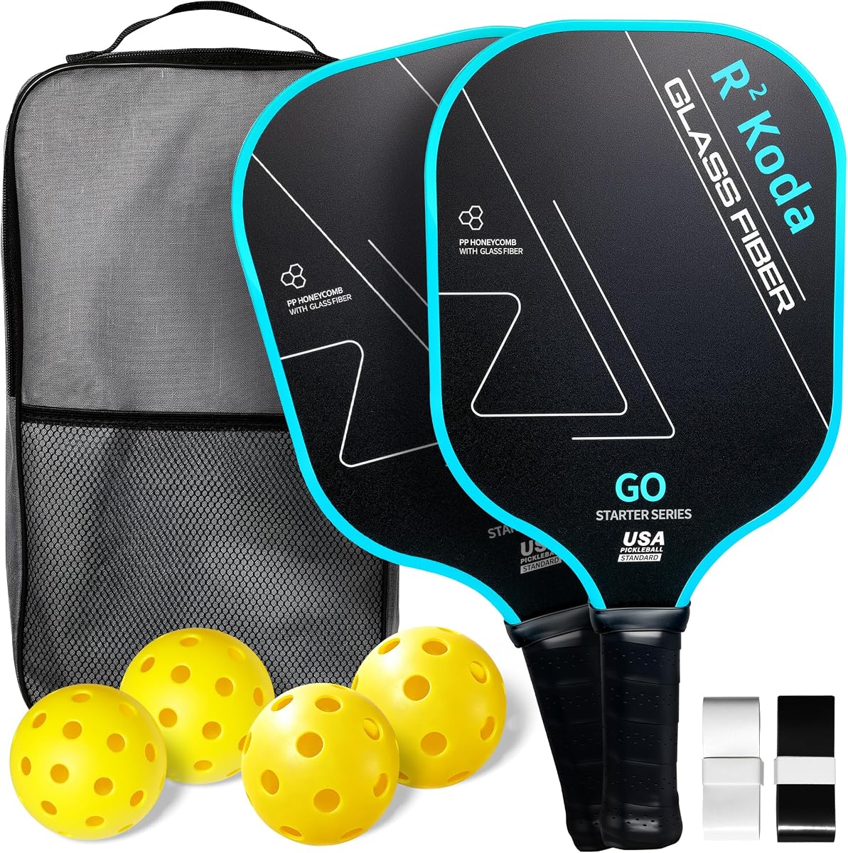 Upgraded Pickleball Paddles Set of 2 or Single Paddle – R² Koda USAPA Approved Fiberglass Surface / T700 Raw Carbon Fiber Pickleball Rackets Set for Men & Women