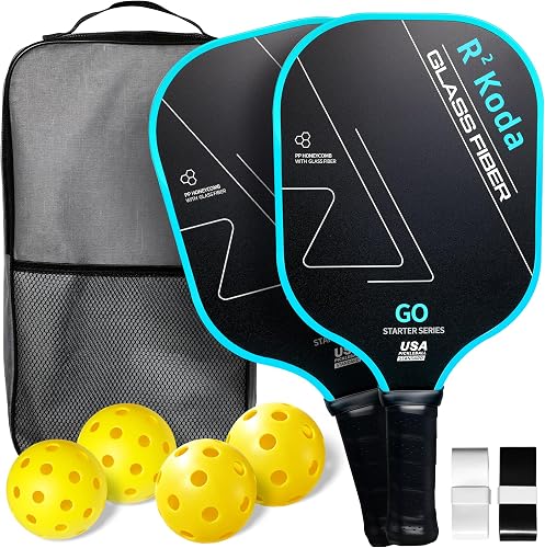 Upgraded Pickleball Paddles Set of 2 or Single Paddle – R² Koda USAPA Approved Fiberglass Surface / T700 Raw Carbon Fiber Pickleball Rackets Set for Men & Women