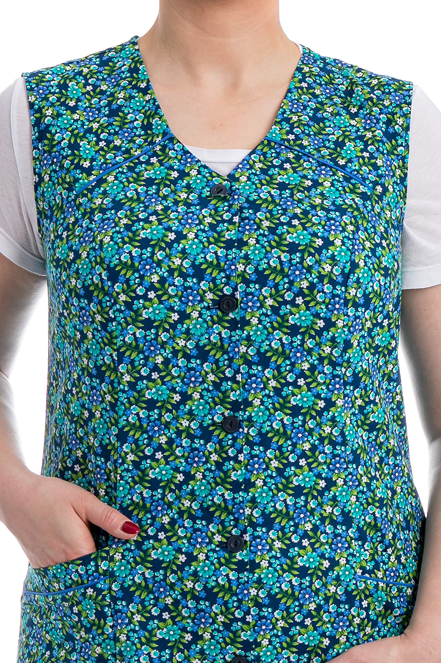 Femme Blouse Tablier Longue en 100% Coton sans Manche