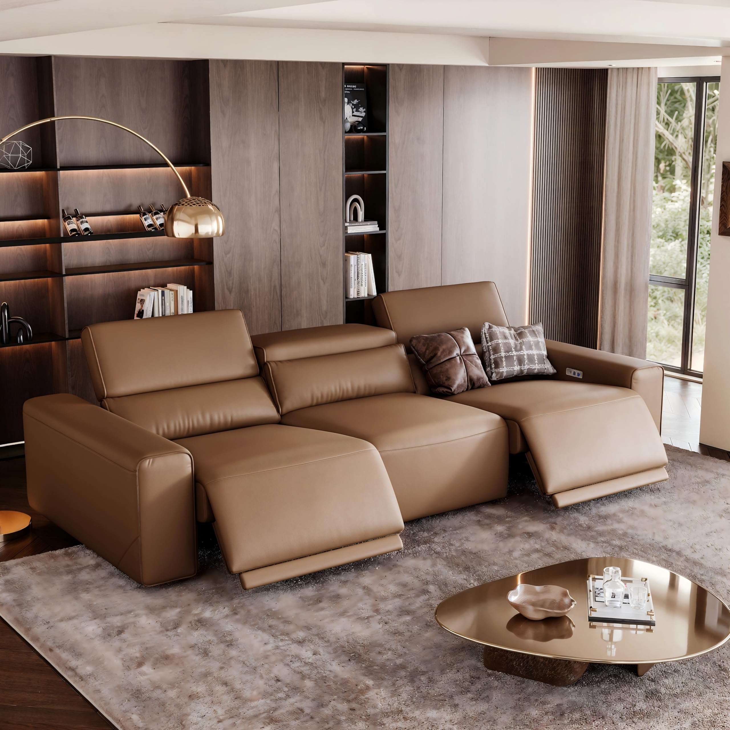 POVISON Smart 108" Leather Power Reclining Sofa, Modern Recliner Couch with Electric Backrest and Footrest, Modular Sectional Sofa for Living Room,