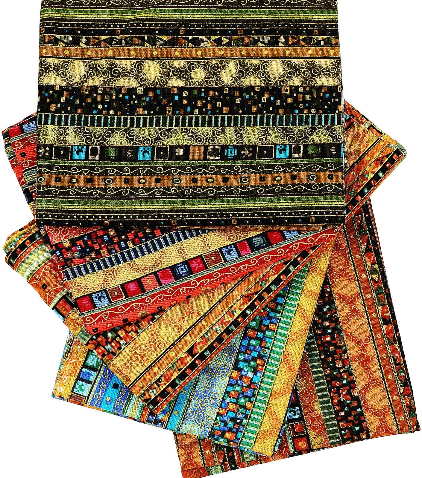 5 Pcs African Print Fabric Ethnic Pattern Cotton Fat Quarters Pre Cut Quilting Cloth Fabric by The Yard Fat Quarters Bundles for Sewing Patchwork Face Protector Crafting Projects, 19.5 x 15.7''
