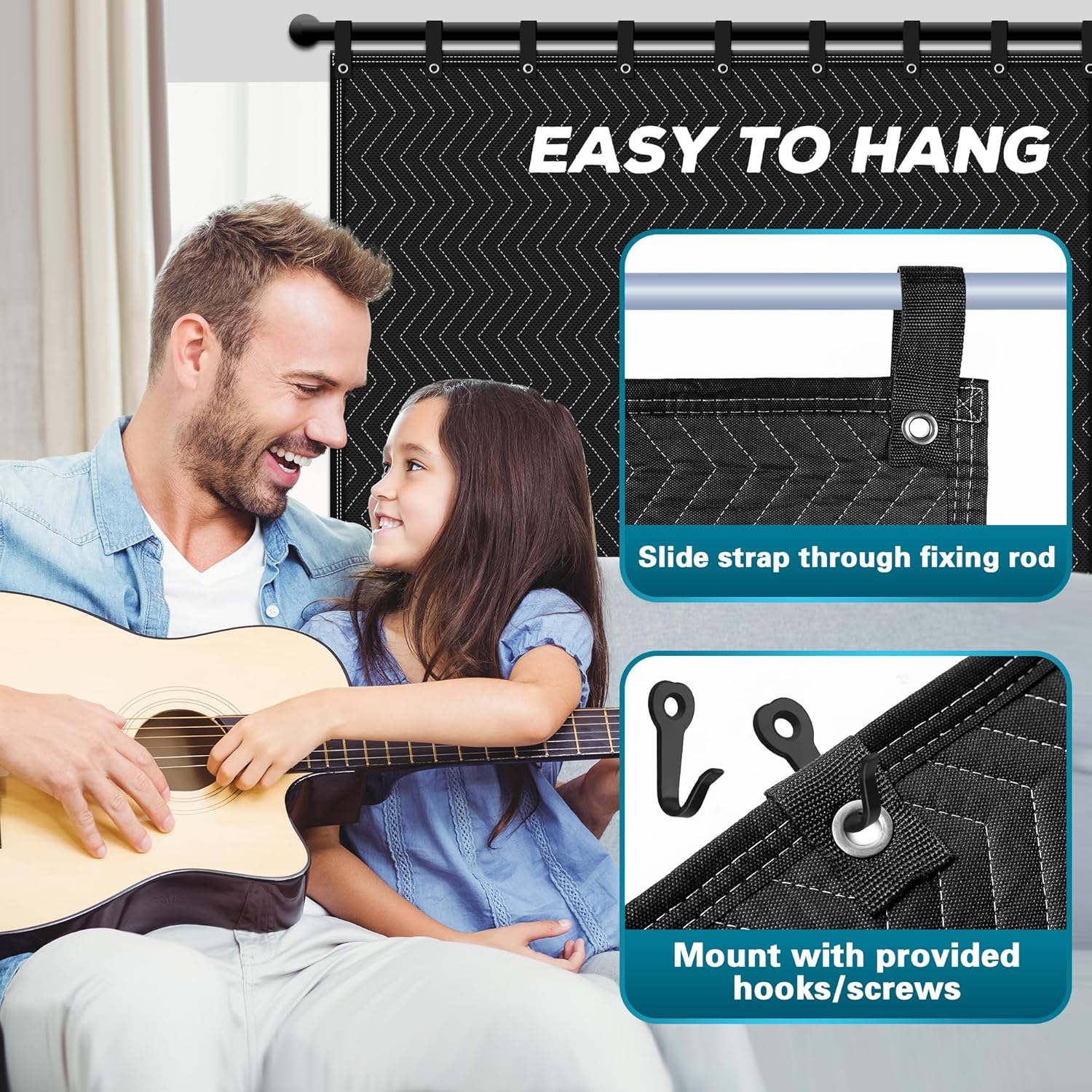 BLACK Large Sound Dampening Blanket,96 x 80 Sound Absorbing Studio Blanket,Noise Cancelling Studio Acoustic Blanket Curtain/Light Blocker/Moving Blanket