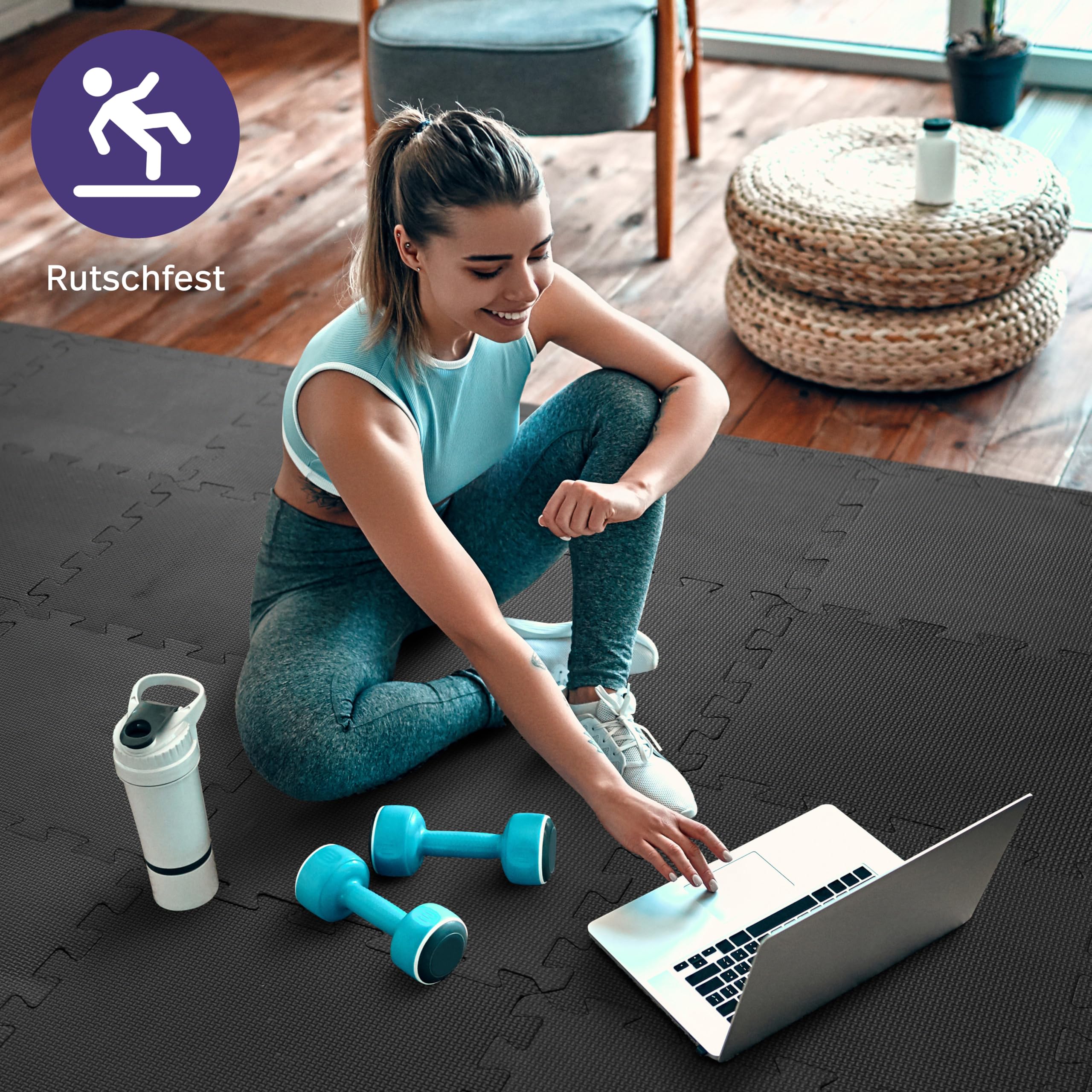 MATANA Bodenschutzmatte Fitness - Puzzle Bodenmatte Sport Trainingsmatte rutschfest - Heimtrainer, Pool Unterlegmatte