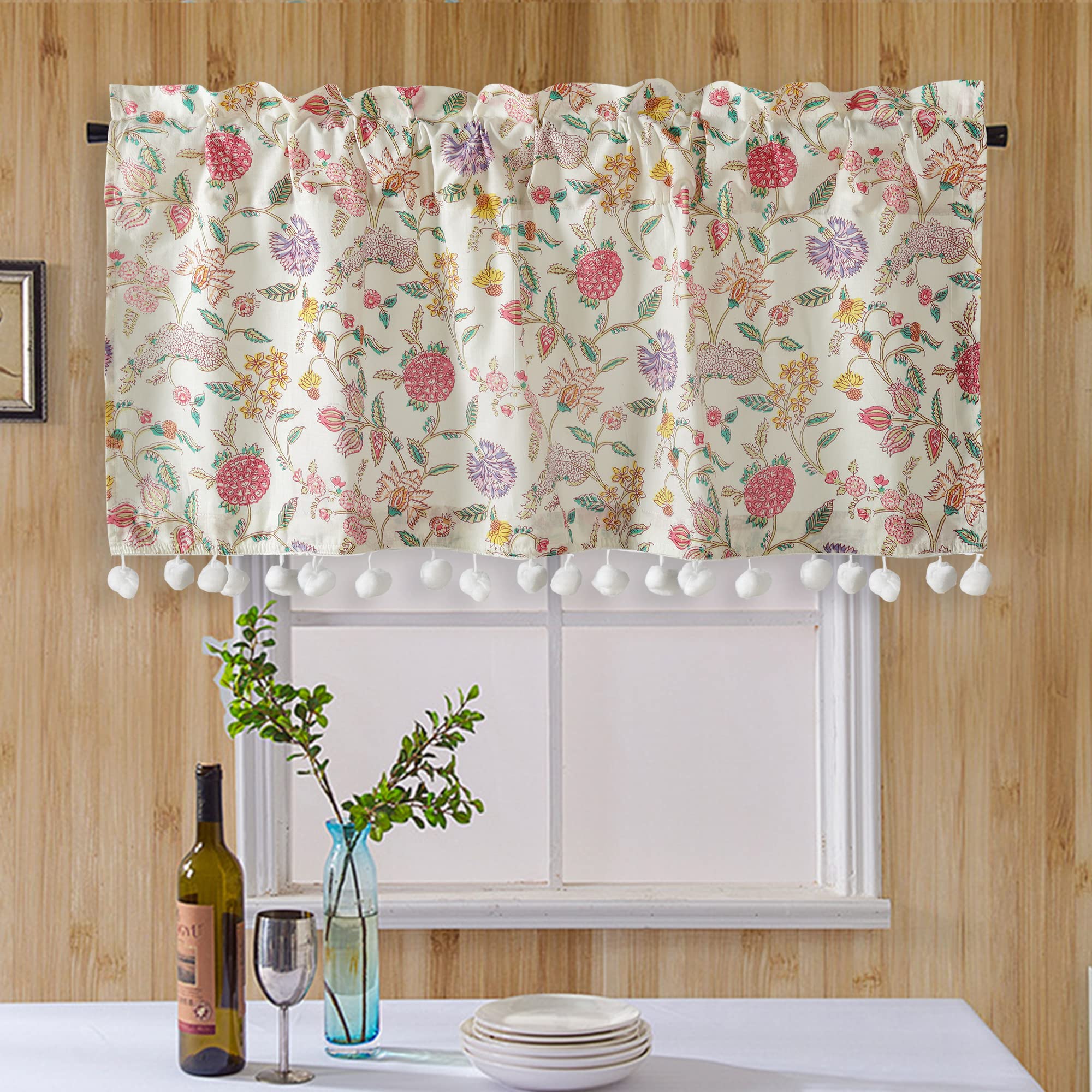 Ravaiyaa - Attitude is everything Hand Printed Half Window Kitchen Curtain 100% Cotton Short Drapery Valance Curtain 40" X 18" Inch (White Multi Floral), Semi Sheer, Rod pocket curtains (B09RMN9S1D) Amazon Price History, Amazon Price Tracker