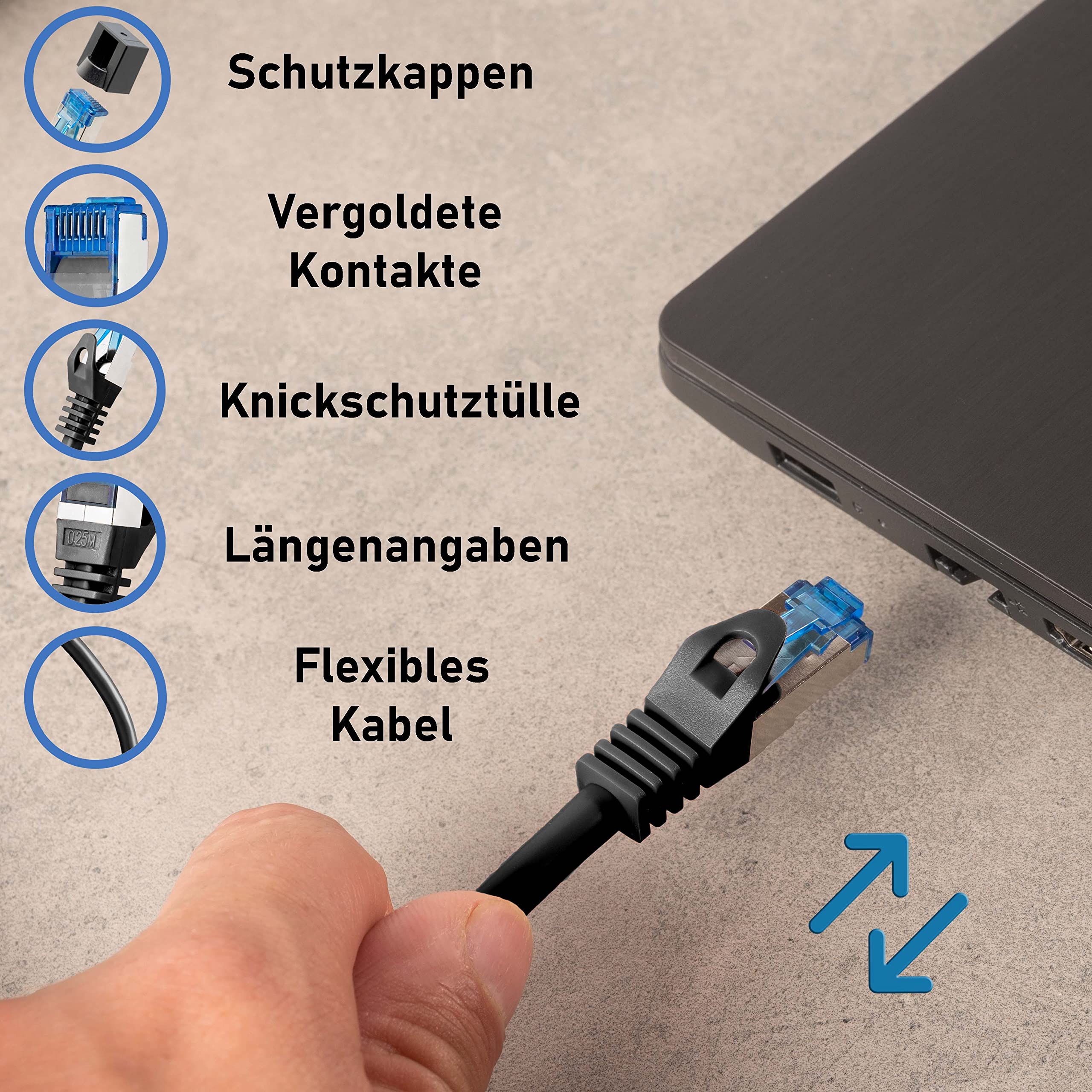 BIGtec - 5 Stück - 3m CAT.7 Gigabit Patchkabel Netzwerkkabel schwarz Kupferkabel Patch Ethernt LAN DSL Kabel CAT7 (RJ45, Cat 7, S/FTP PIMF) 3,00m