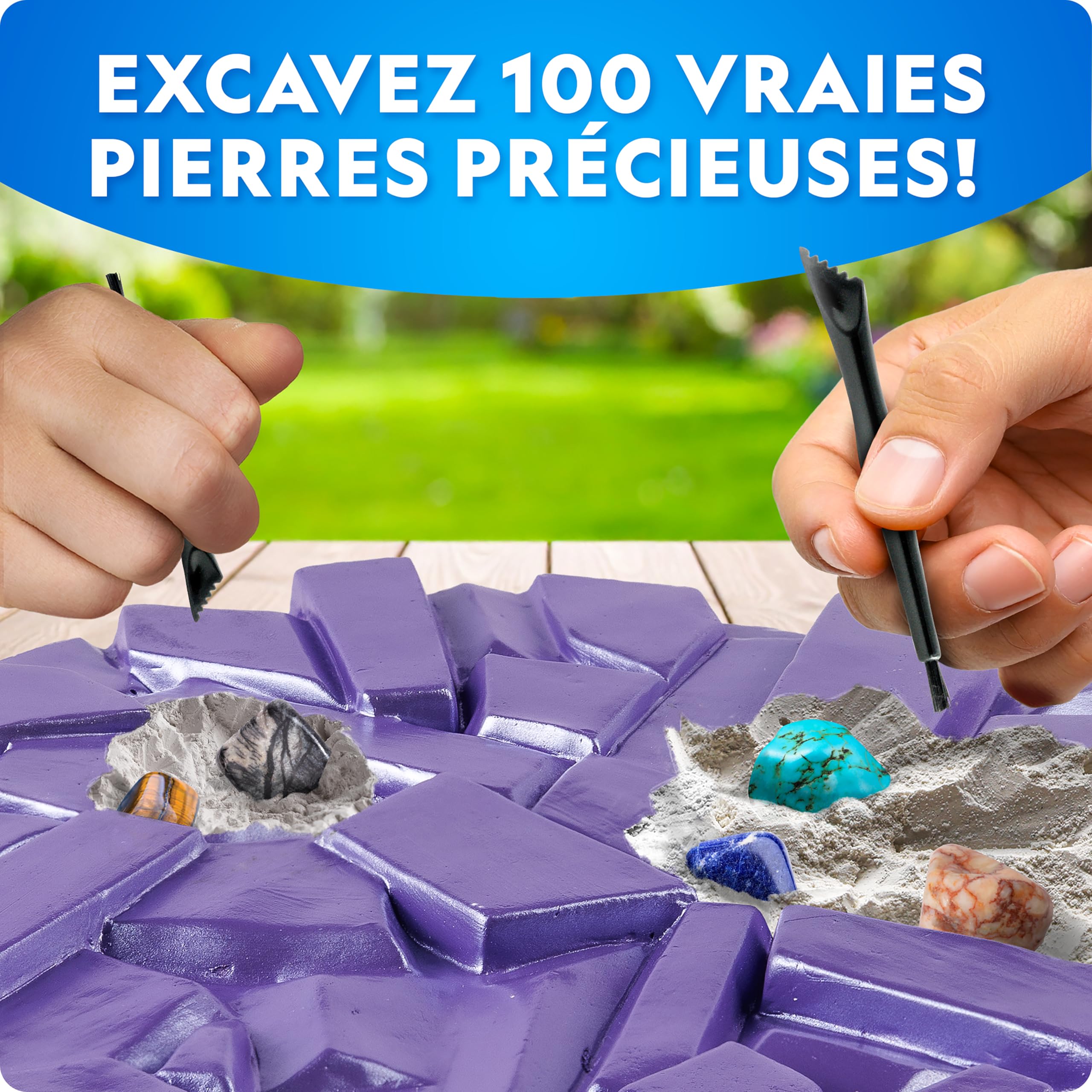 National Geographic Méga Coffret d’Extraction de Gemmes – Déterre 100 Véritables Gemmes dans Un Grosse Brique, Kit de Minéralogie pour Enfants, Activité STEM avec Outils & Guide Illustré