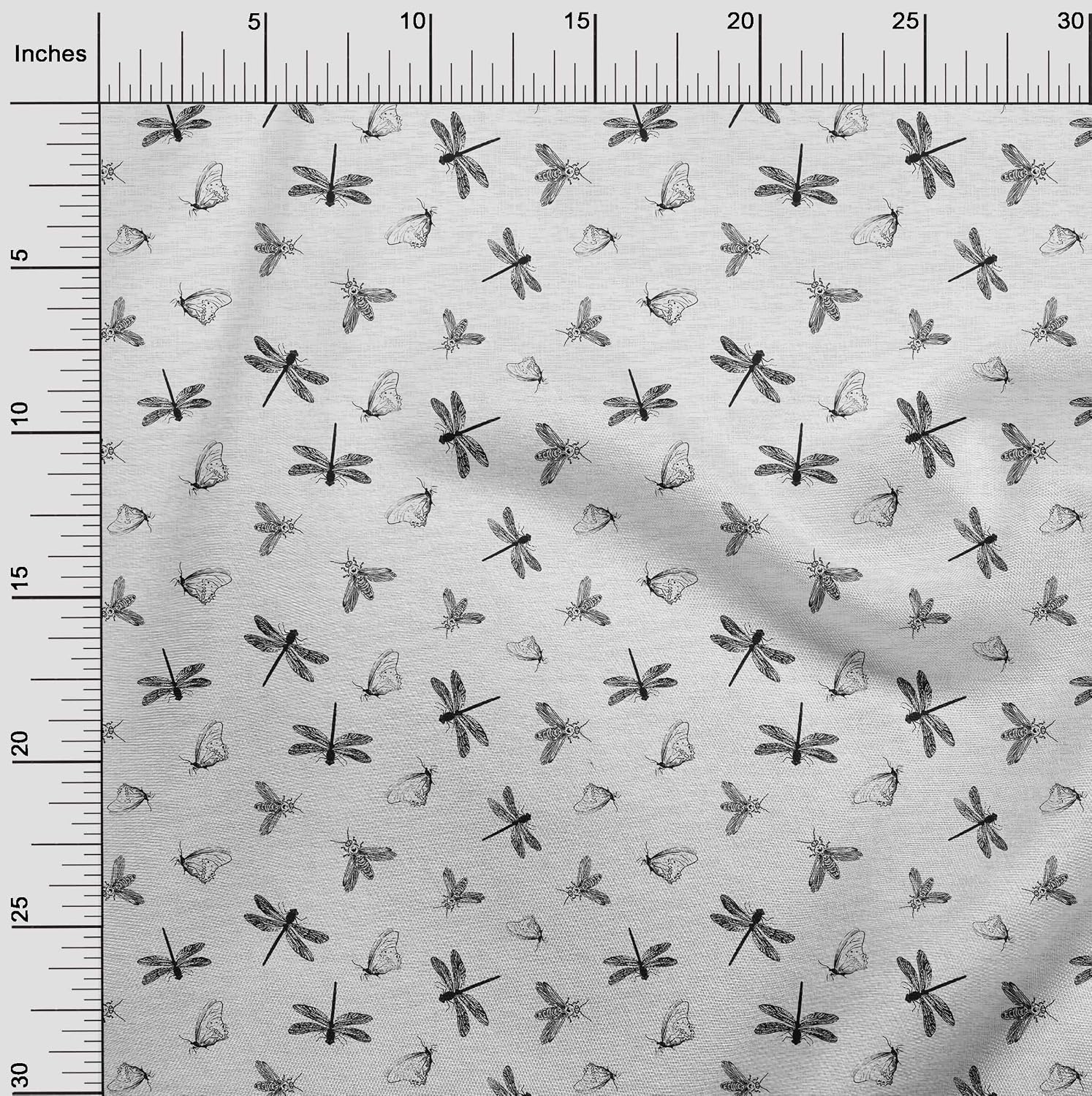 oneOone Cotton Cambric Gray Fabric Dragonfly Dress Material Fabric Print Fabric by The Yard 42 Inch Wide