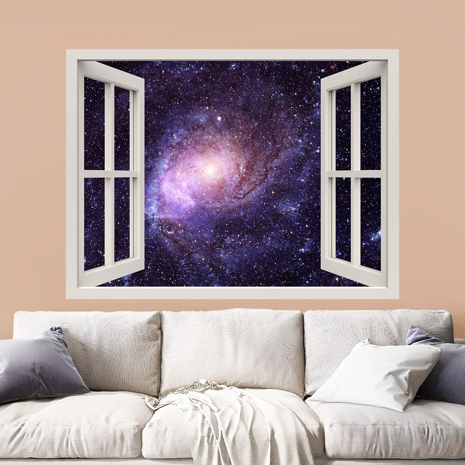 wall26 Removable Wall Sticker/Wall Mural Fantasy Sci-Fi Purple Neon Milky Way Galaxy Astronomy & Space Nature Digital Art Realism Rustic Landscape Colorful for Living Room, Bedroom, Office - 36"x48"