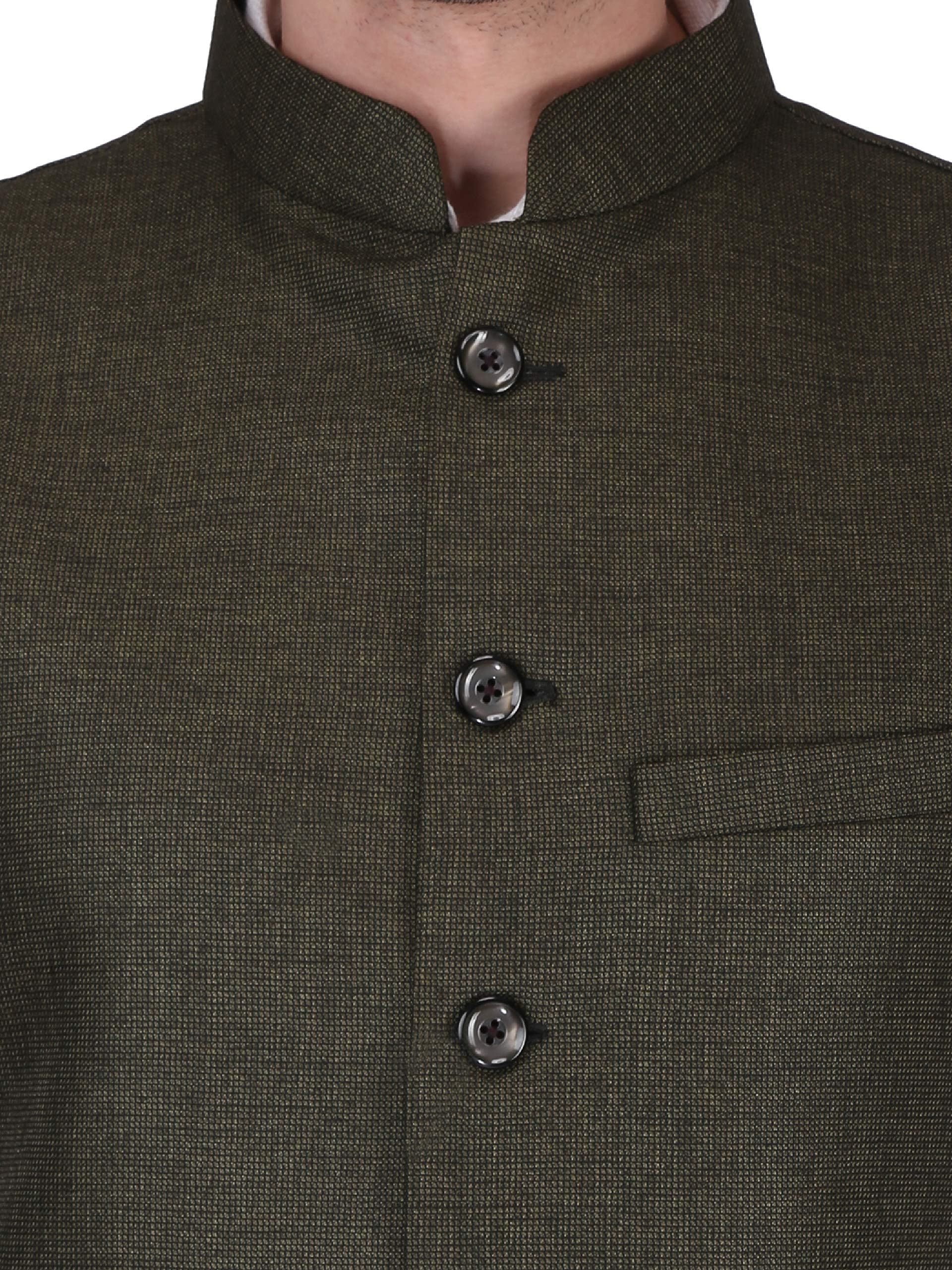 Blacksmith Men's Jute Nehru Jacket (Olive, 42)
