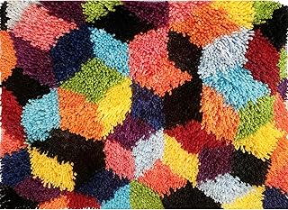 Abstract Geometric Latch Hook Kit for Beginners & Adults, Rug Craft Gift | All in One Relaxing Craft Kit for All Skill Levels, Modern DIY Home Decor, Gift for Festival, 23.6''x15.8'' (Color Blocks)