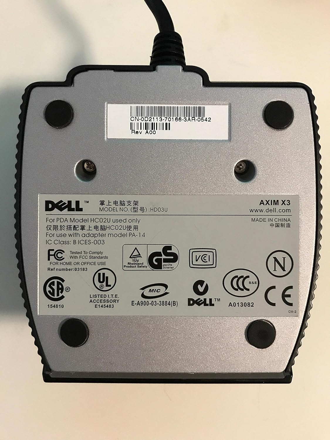 HD03U DELL USB CRADLE FOR AXIM X3 / X30 WITH AC ADAPTER P/N: HD03U - DELL