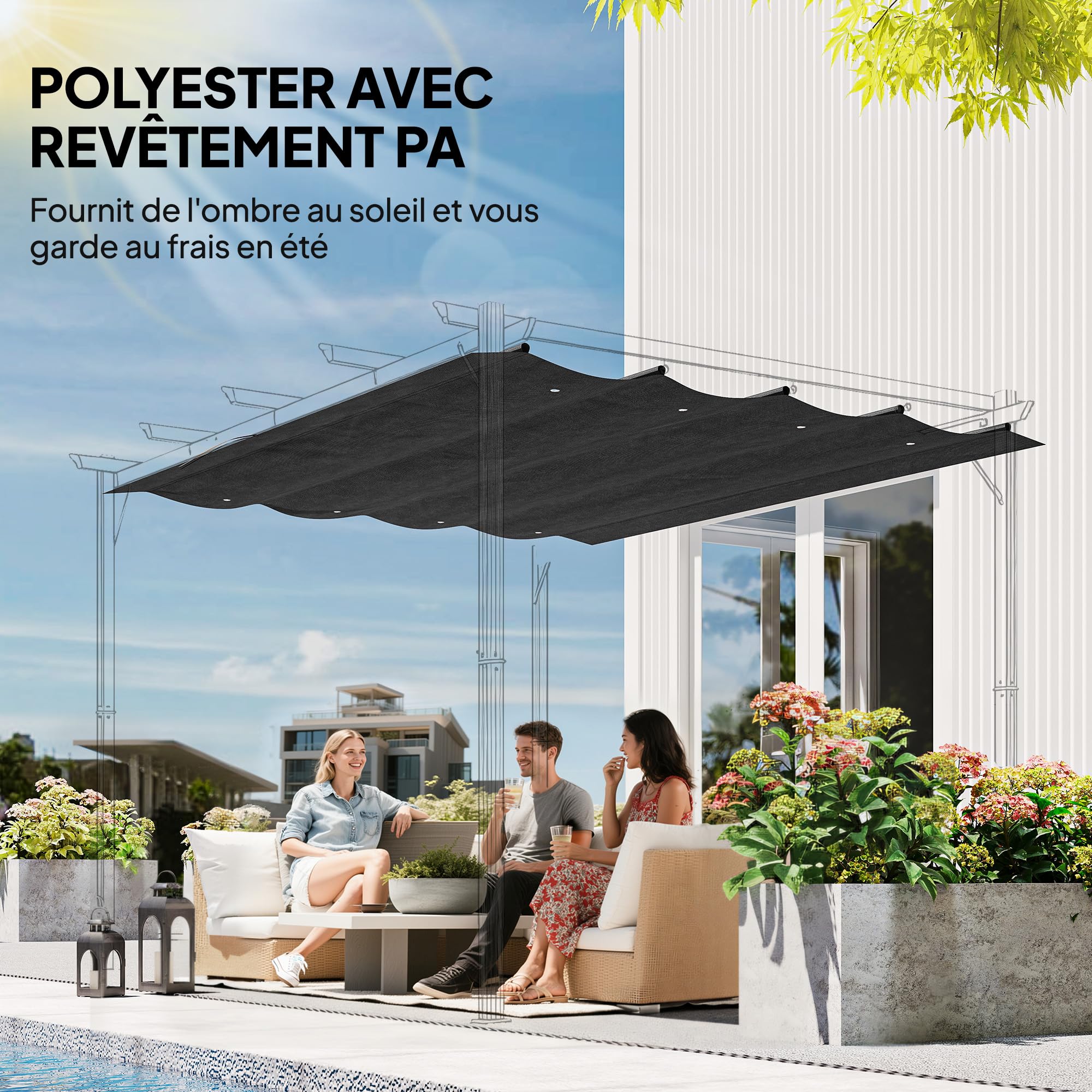 Outsunny Toile de Toit de Rechange pour pergola Toile de Remplacement Protection Solaire Anti-UV 30+ 286 x 245 cm, pour pergola de 3 x 2 m, auvent Uniquement Gris foncé