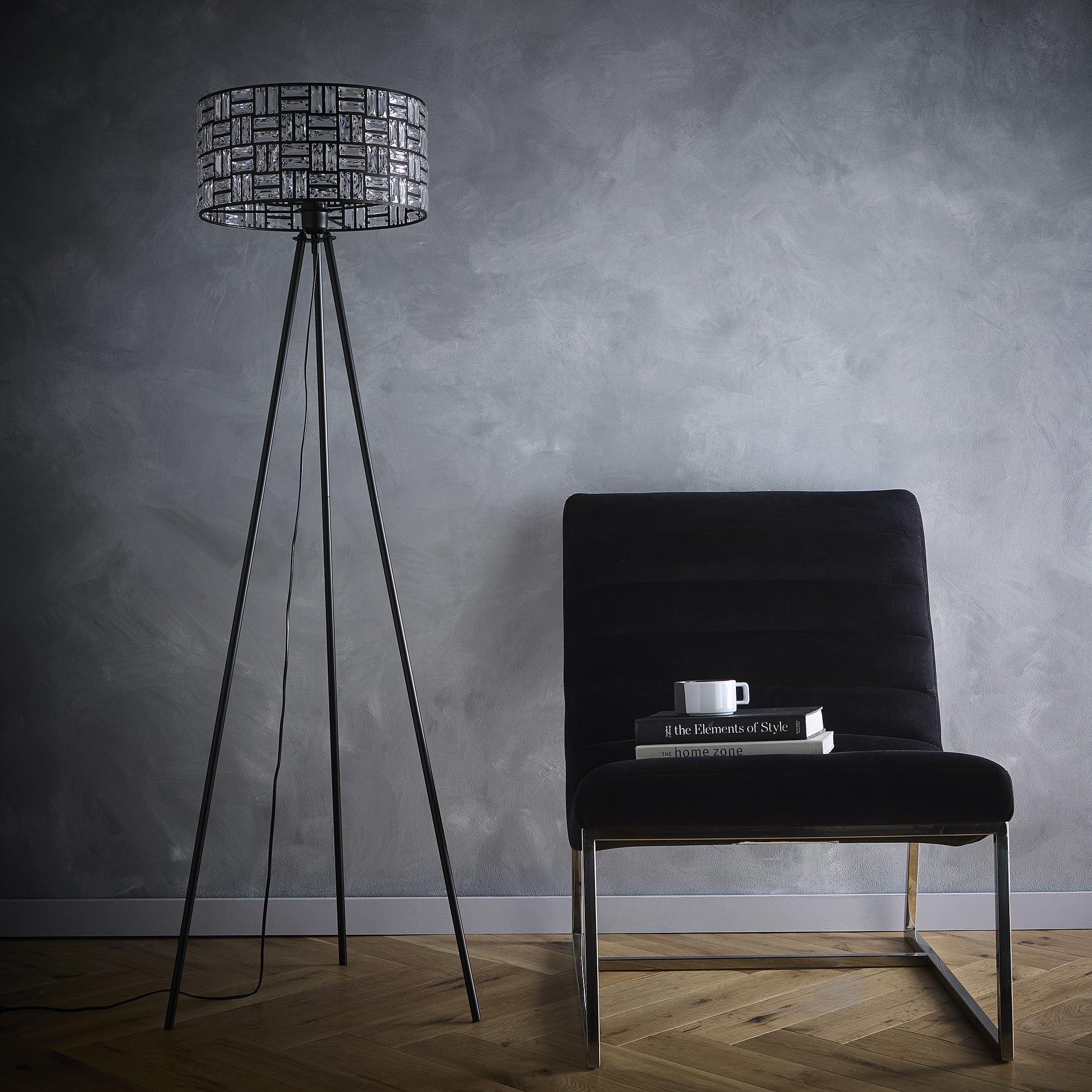 K Living Tripod Floor Lamp With Acrylic Glass Shade Black