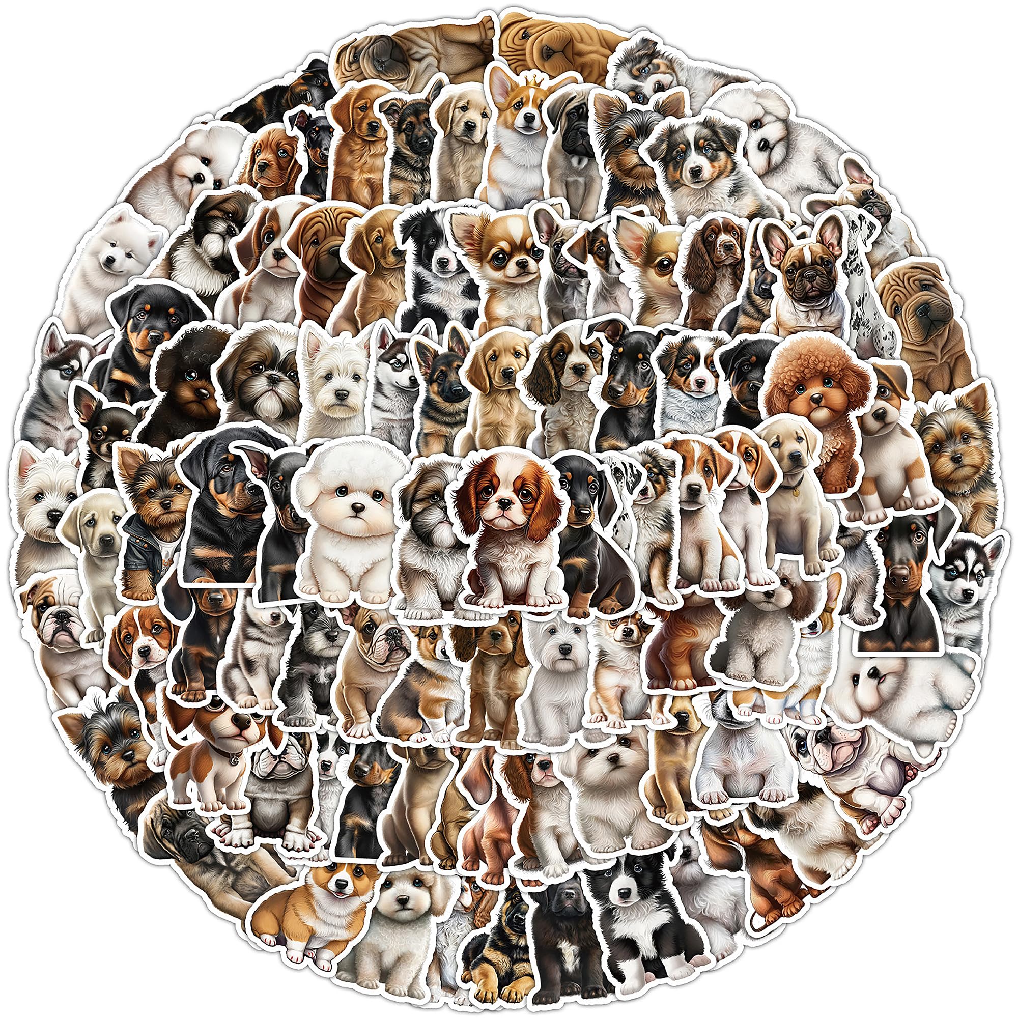 50pcs Water Bottle Stickers: Puppy Decals, Aesthetic Pack - Waterproof Vinyl for Laptop, Scrapbook, Guitar, Luggage, Classroom Prizes