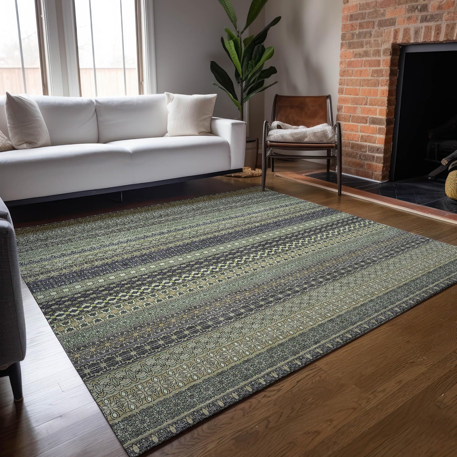 Addison Rugs Chantille ACN527 Green 2'6" x 3'10 Indoor Outdoor Area Rug, Stain Resistant, Machine Washable, Non Shedding, Bedroom, Living Room, Dining Room, Kitchen Rug