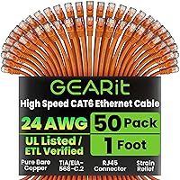 Vista 53 de GEARit Cable Ethernet Cat 6 (paquete de 10 unidades de 6 pies), parche de red Cat6, 10 Gbps, RJ45, cable sin enganches, conectores chapados en oro