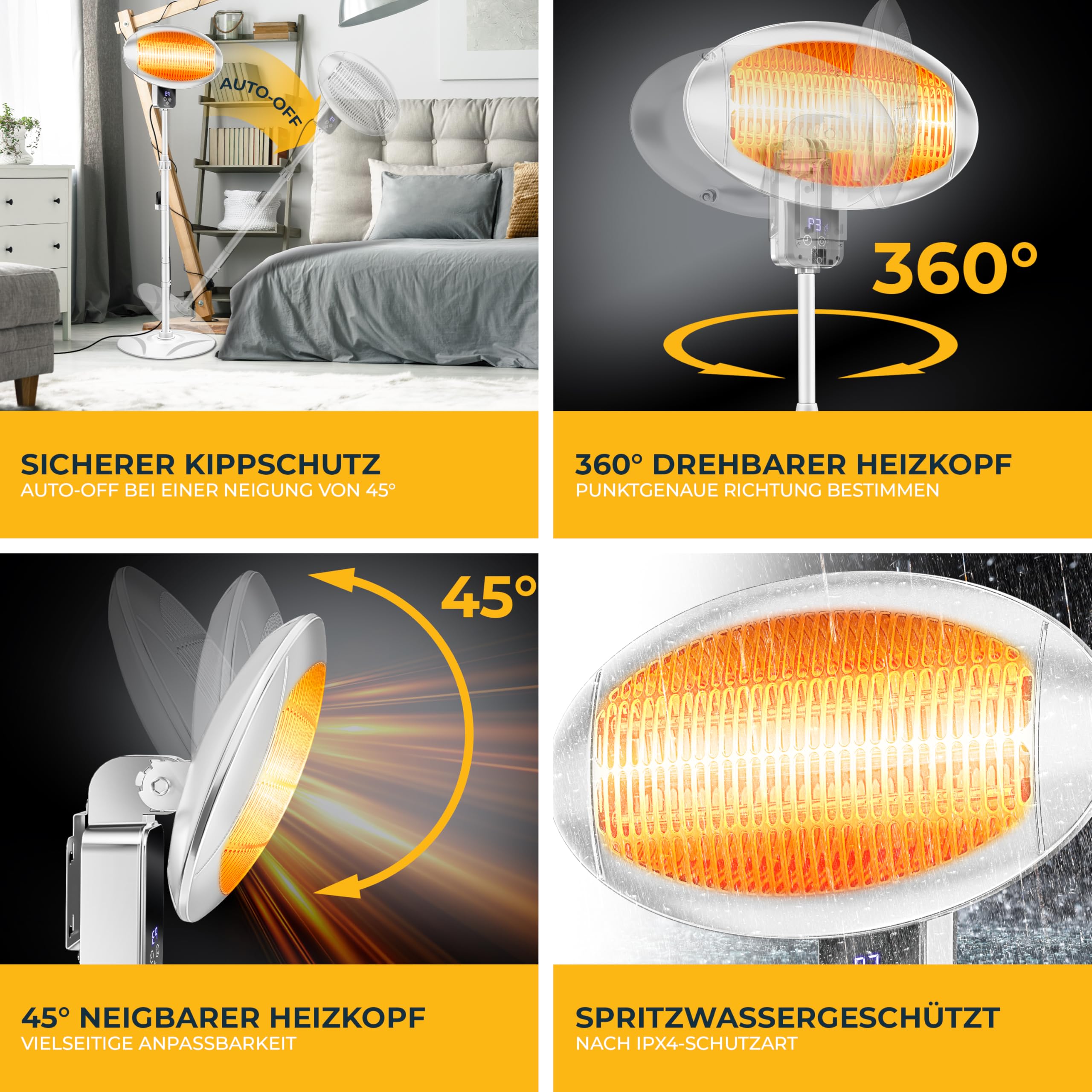 KESSER® Radiatore a Infrarossi 2000W con WIFI e Telecomando 360° Girevole, IPX4