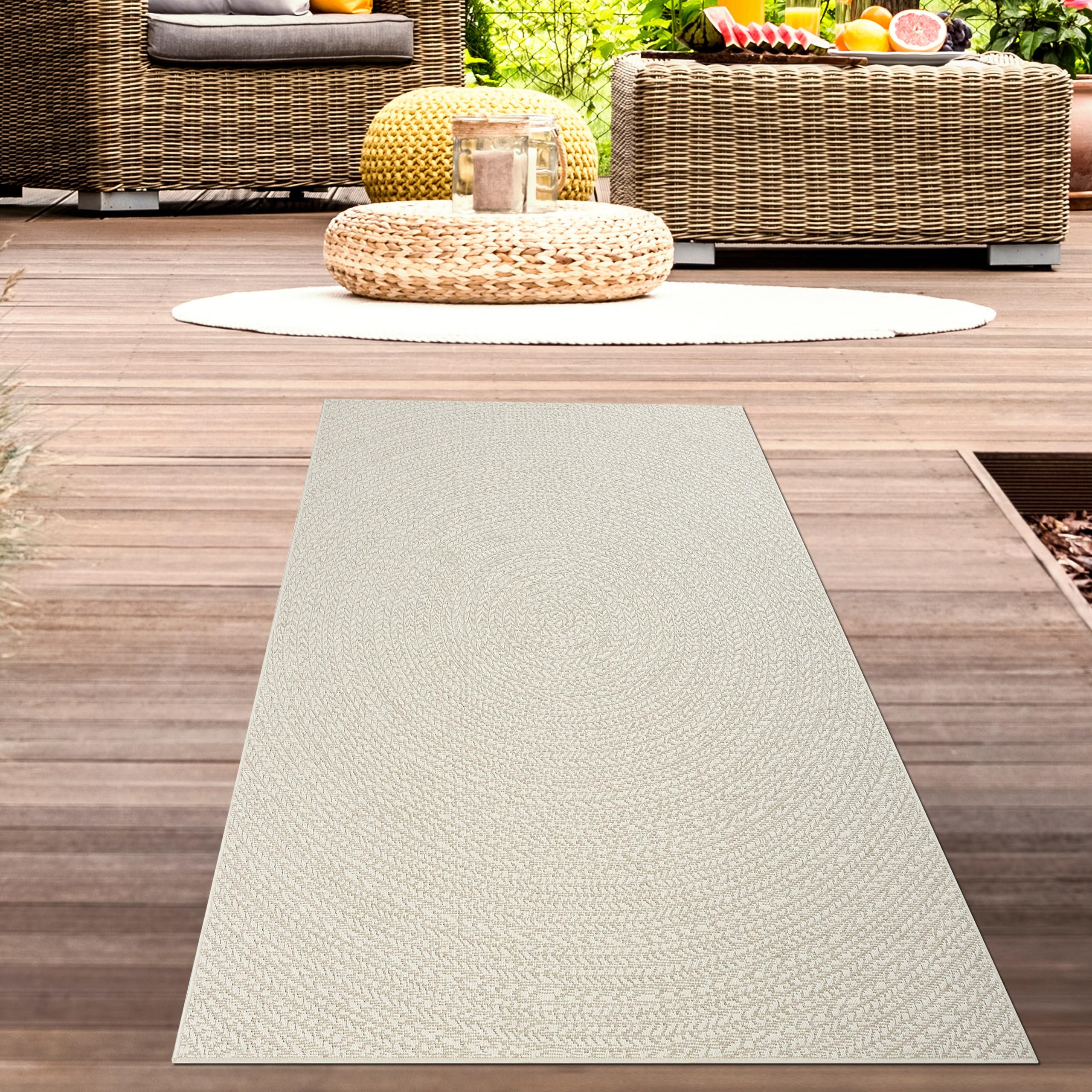VidaXL Vloerkleed ZIZUR - Crème - á 120 Cm - Jute Look Vloerkleed Outdoor Tapijt Terras Tapijt Balkon Tapijt Jute Look