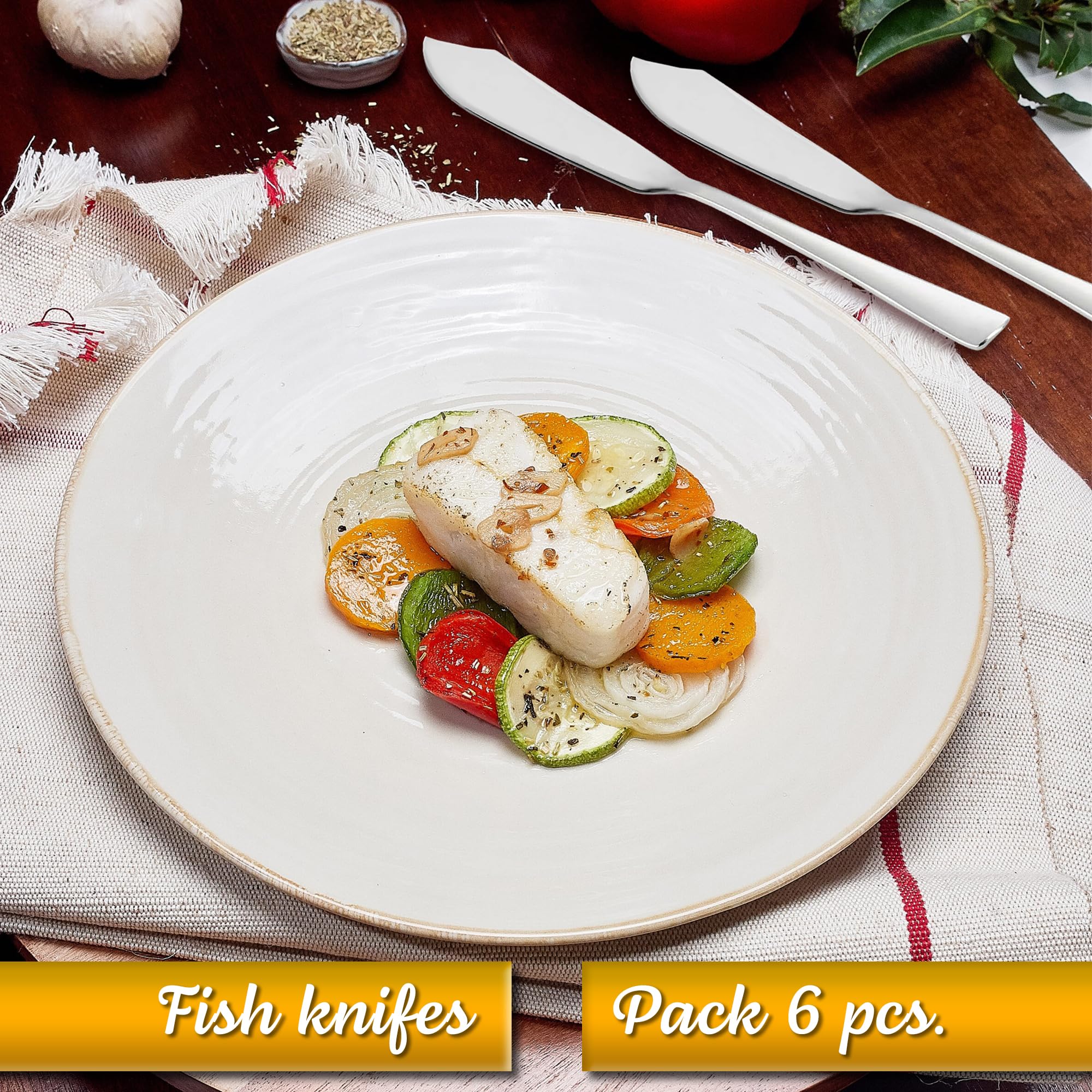 Cuchillo pescado acero inoxidable pulido brillo 6 uds pala pescado cuchillos para pescado