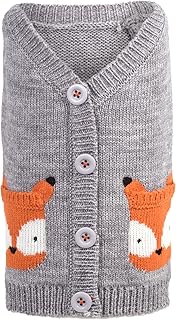The Worthy Dog Fox Cardigan with V-Neck Cute, Soft, Comfortable, Warm, Cold Winter Clothes Dogs - Gray Color-Medium