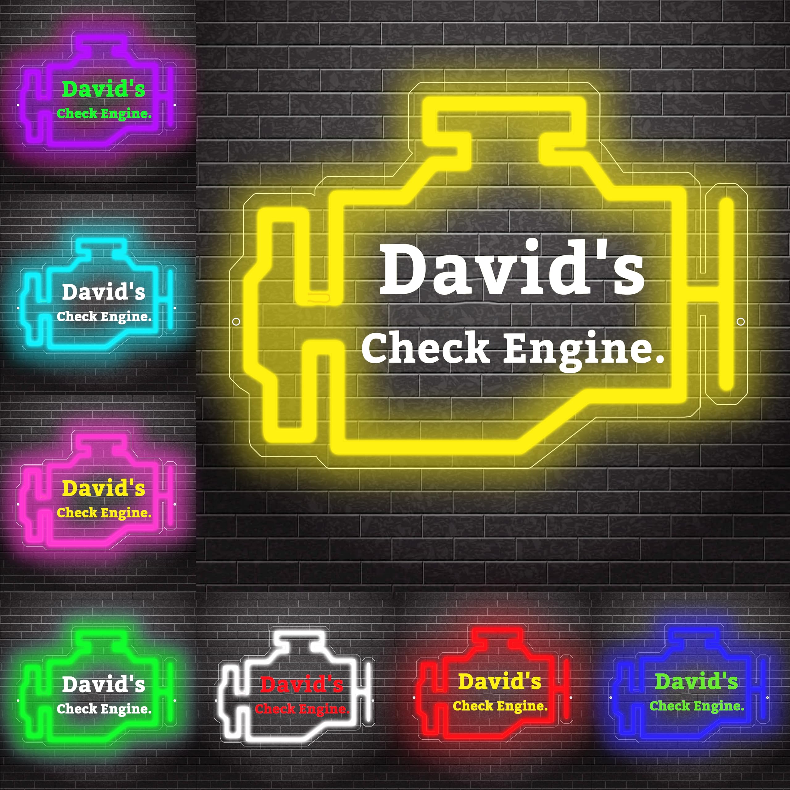 Personalized Garage Neon Sign for Wall Decor, Custom Name Garage Light Up Sign LED Neon Light for Garage Man Cave Bedroom Playroom, Garage Led Name Sign Gifts for Men Dad (Check Engine-2)