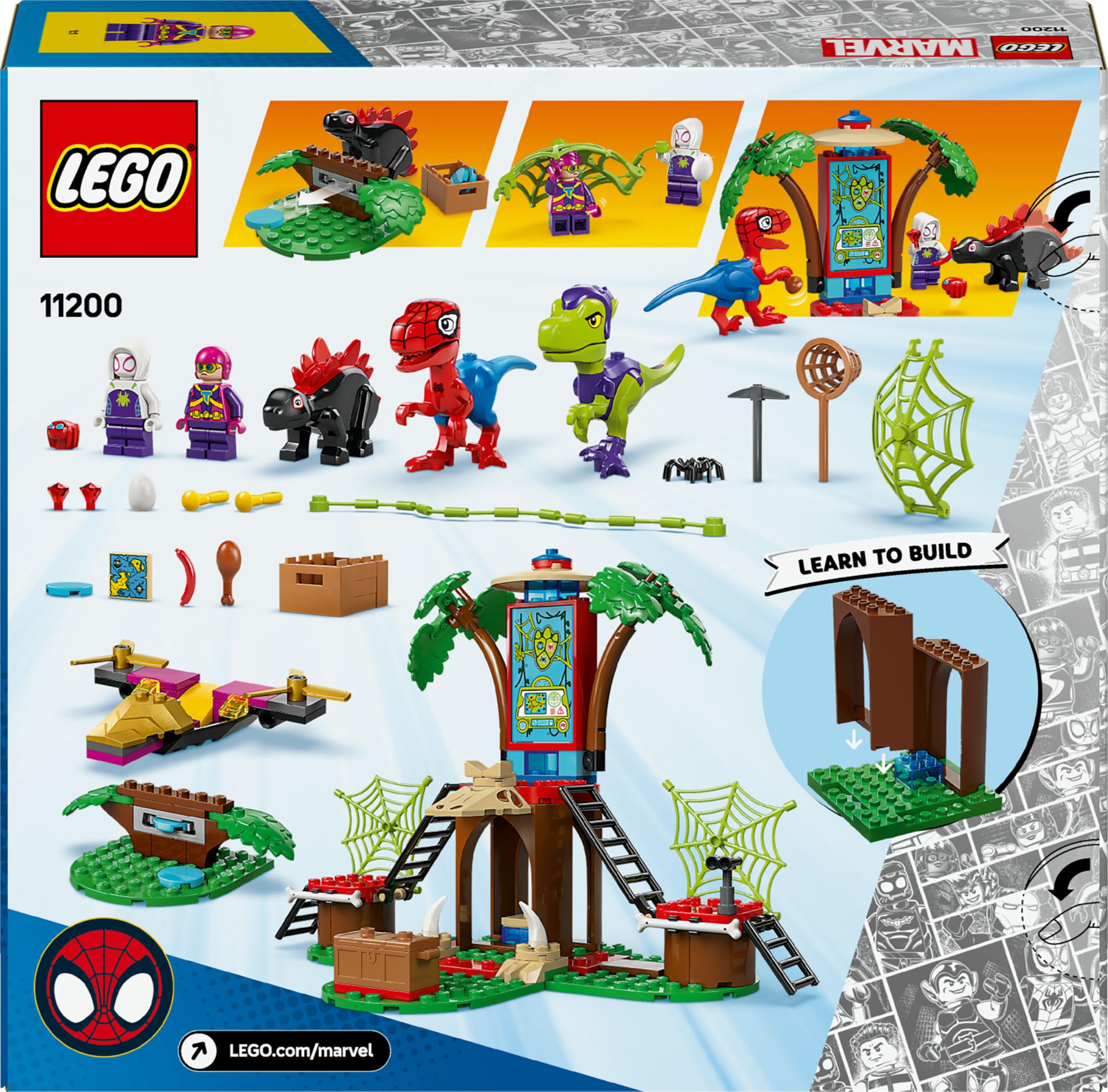 LEGO Marvel Spidey y Gobby: Batalla de Raptores en la Base de la Casa del Árbol, Dinosaurios de Juguete, Minifigura Spider Fantasma, Regalo para Niños y Niñas de 4 + Años Spidey y su Superequipo 11200