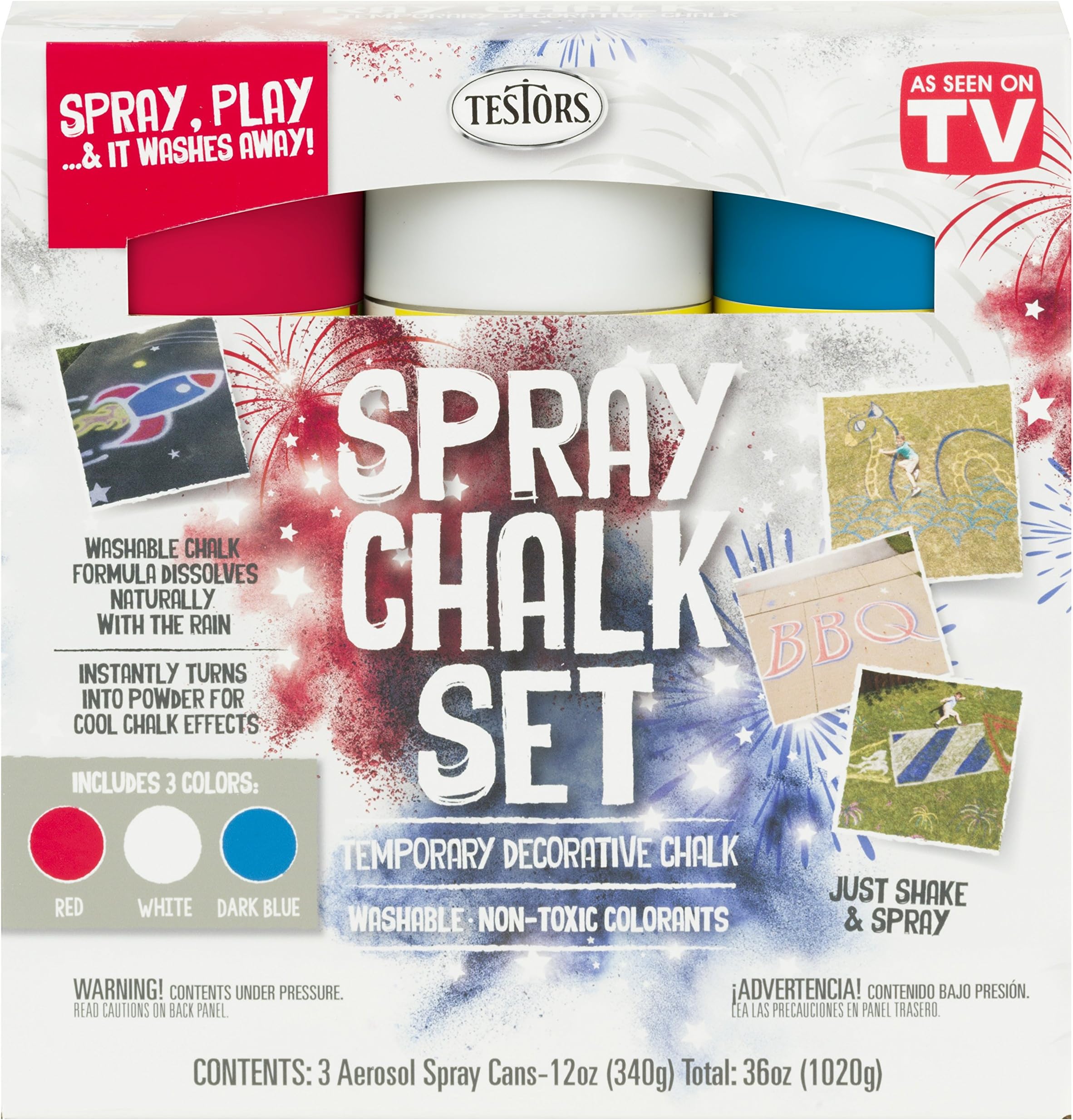 Testors Spray Chalk,Assorted Patriotic,12 Ounce (Pack of 3),333618
