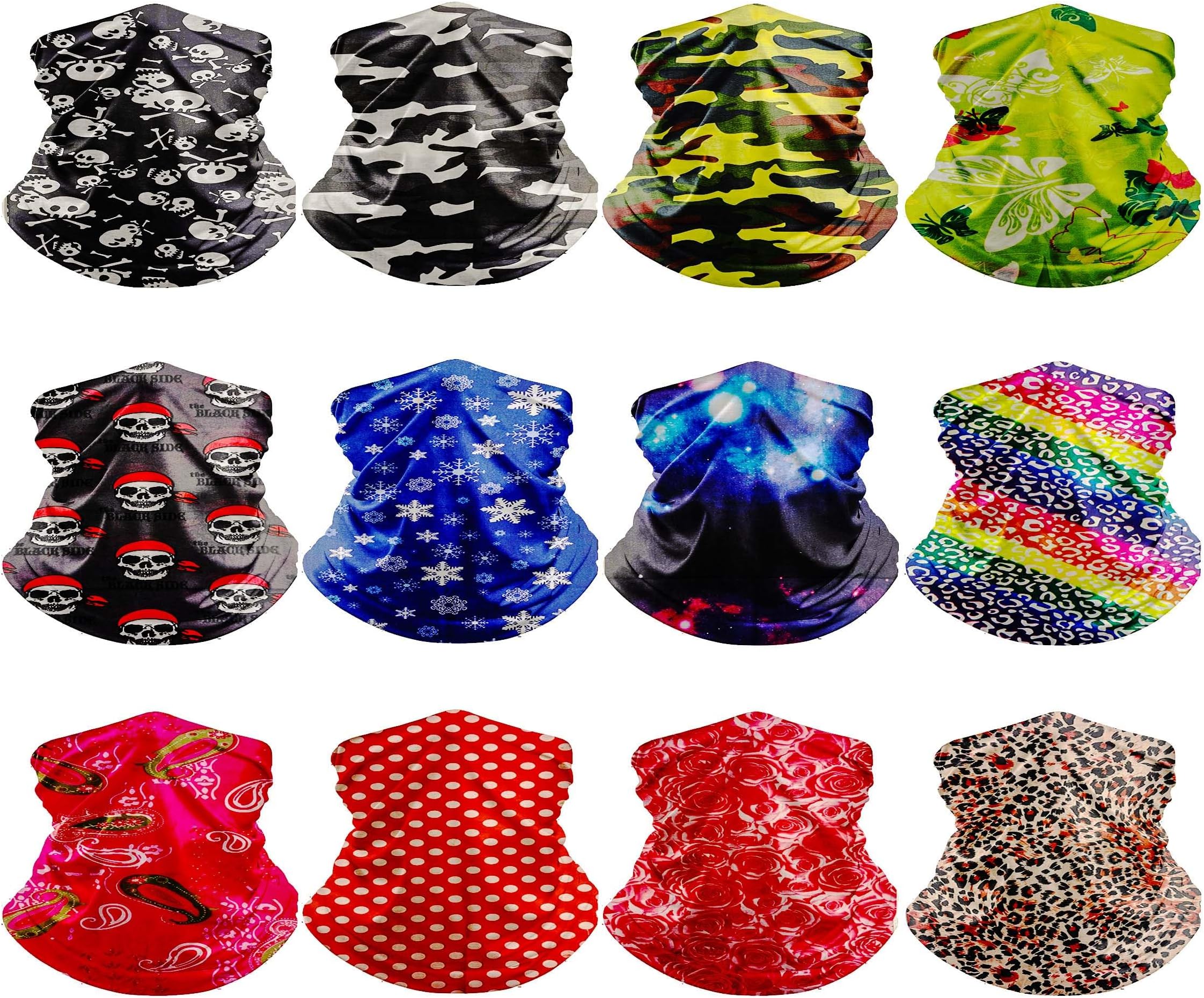 12PCS Neck Gaiter Balaclava Multifunctional Magic Scarf Sports Tube UV Face Mask for Men Shield Headband Headwear for Women
