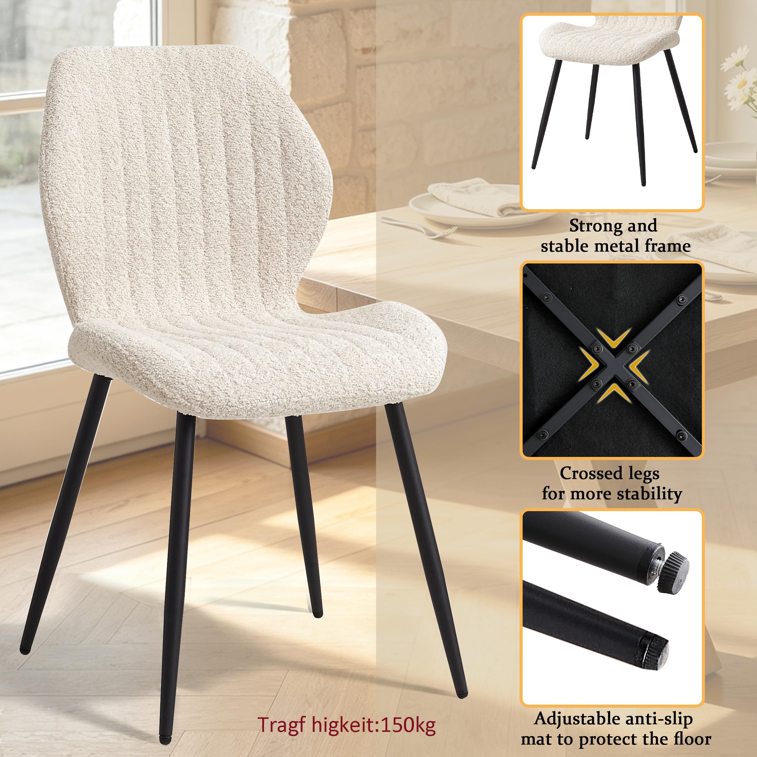 100CM Runden Esstisch mit 4 Stühlen, Dunkel + Beige