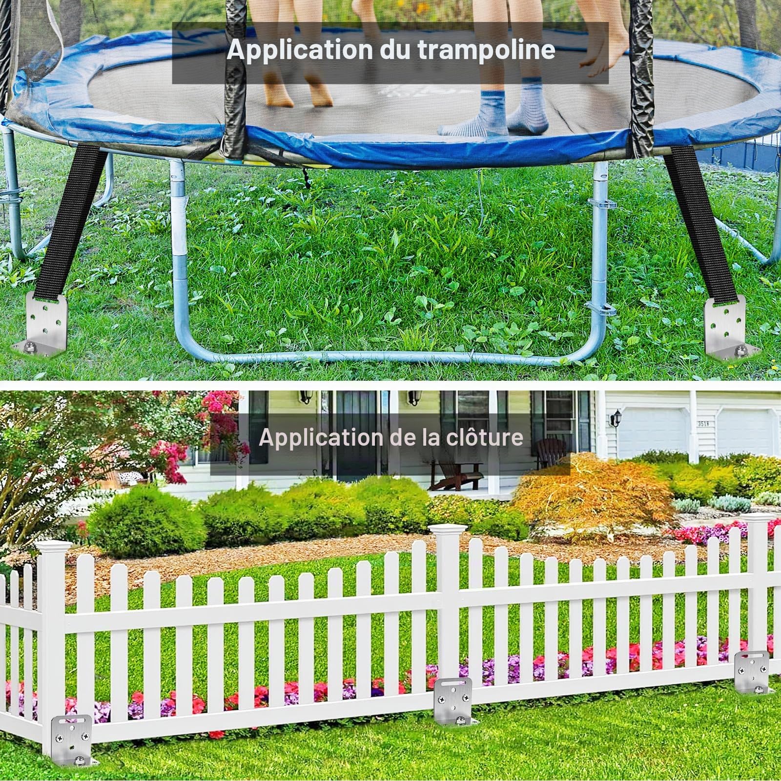 Benelabel Ancrages de Sol, 50cm Piquet de Fixation Trampoline 4pcs Ancrage au Sol Robuste 5cm éPi de La TempêTe de Vent pour BalançOire/Camping/Abri/Chien/Carport/Auvent avec Plaque Fixe