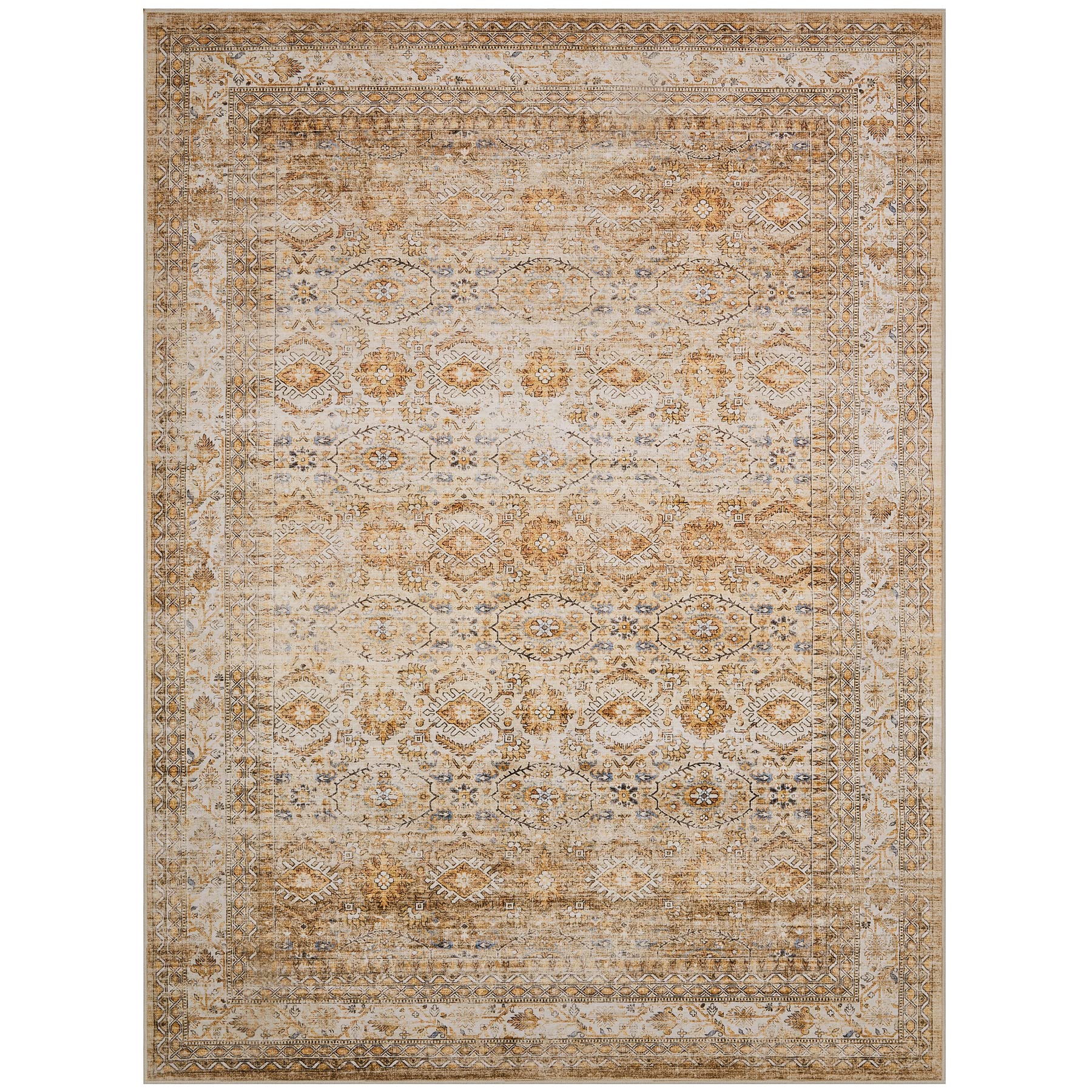 Area Rug 9x12 Living Room: Soft Large Washable Rugs with Non-Slip Rubber Backing Stain Resistant Modern Indoor Boho Vintage Carpet for Bedroom Dining Nursery Room Home Office (Beige)