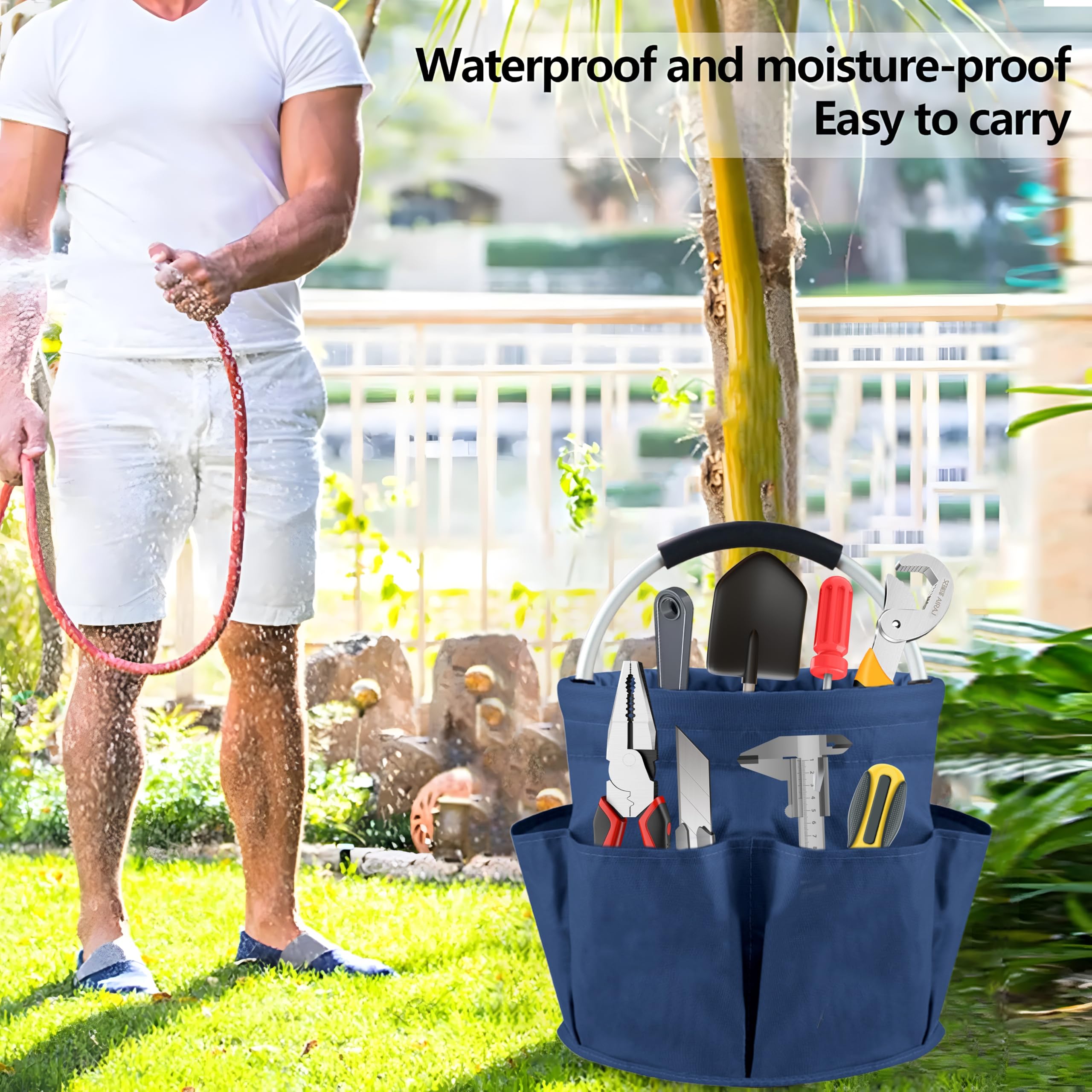 Cesto per la Conservazione, Carrello Pulizie con Manico,Grande Contenitore Organizer per La Pulizia Professionali,Multi Tasche,Borsa per La Pulizia,Facile da Pulire e Trasportare (Blu scuro)
