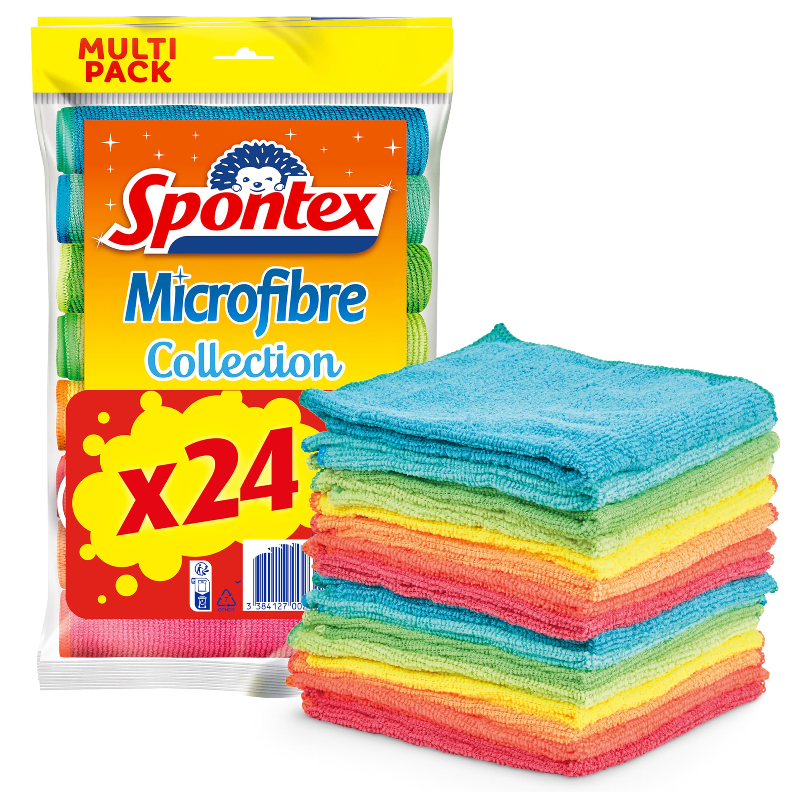 Spontex Microfibre Collection | Chiffons de Nettoyage Multi-Usages, Lavables à 40 °C, Cuisine et Salle de Bain | 30 x 30 cm, Lot de 24