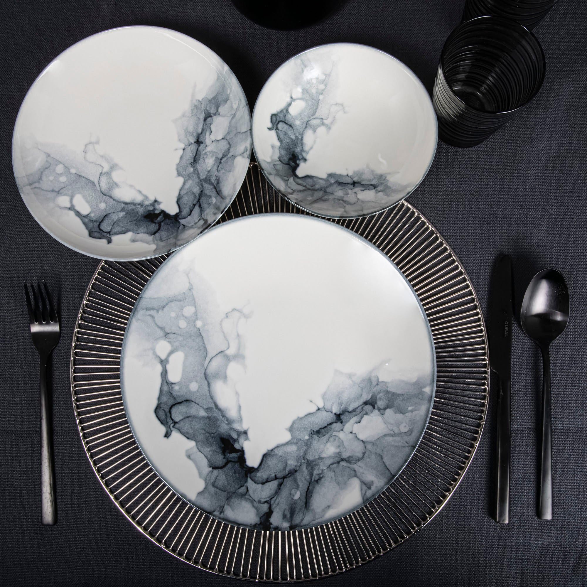 Elegant 24-Piece Dinner Set, 100% Porcelain | Includes Deep Plates, Cake Plates, Service Plates & Bowls | Microwave & Dishwasher Safe | Perfect for Any Occasion