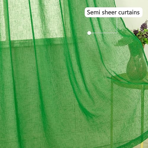 Miniatura 4 de Tony's collection Cortinas semitraslúcidas con textura de lino sintético esmeralda de 63 pulgadas de largo para dormitorio, habitación de los niños,
