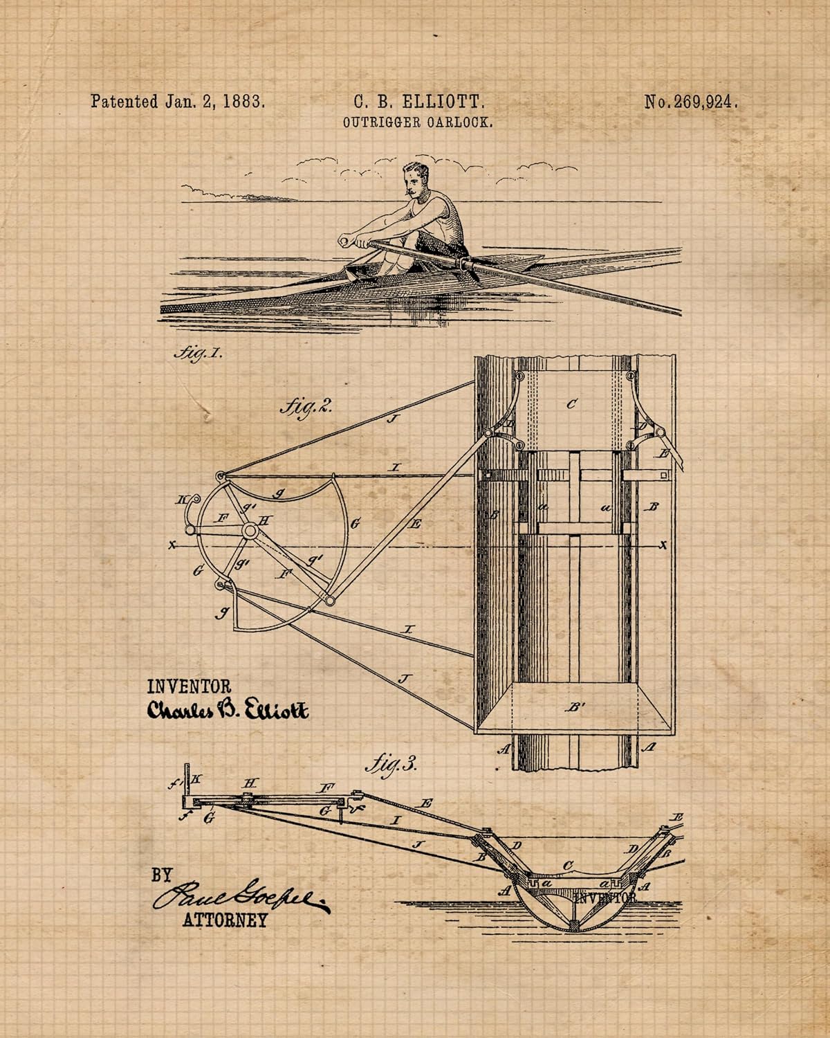 Classic Rowing Patent Prints, 4 (11x14) Unframed Photos, Wall Art Decor for Home Work Office Garage Training Gym Strength Studio College School Student Teacher Team Water Sports Coach Team