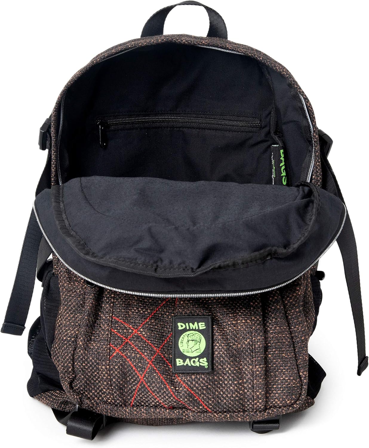 DIME BAGS Backpack For Travel & School, Durable Hempster Material, 9 Storage Compartments & 2 Side Bottle Pockets, Fits 17” Laptop, Adjustable Padded Straps, Hidden Internal Pocket (Earth) - Image 5