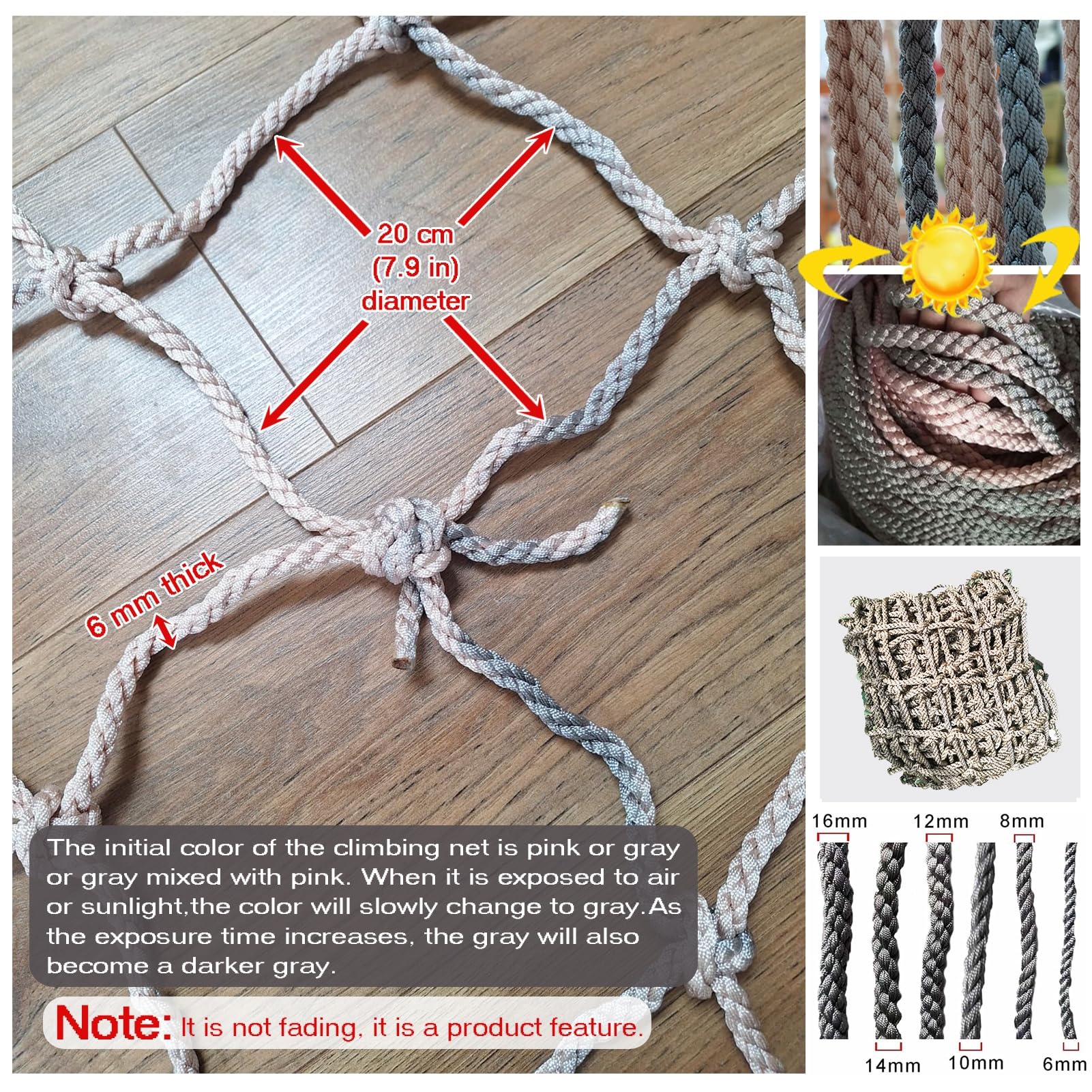 Rete C da arrampicata per bambini 2,5 x 2,5 m poliestere parco giochi rete sicura per uso interno esterno bambini protezione ideale arrampicata gioco Equinn per bambini attivi