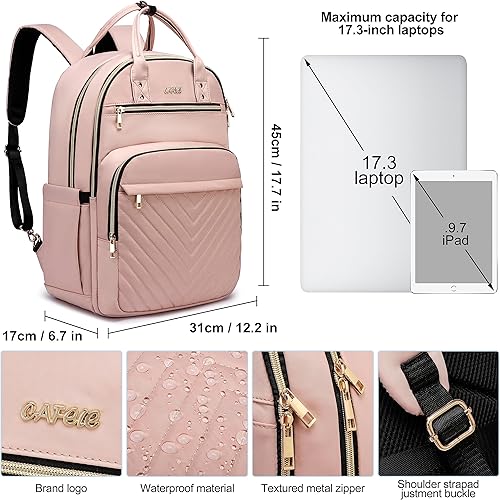 Miniatura 6 de CAFELE Mochilas impermeables para profesores, enfermeras, bolsas de viaje con estilo vintage, 3303h-acolchado rosa claro polvoriento, Mochilas de