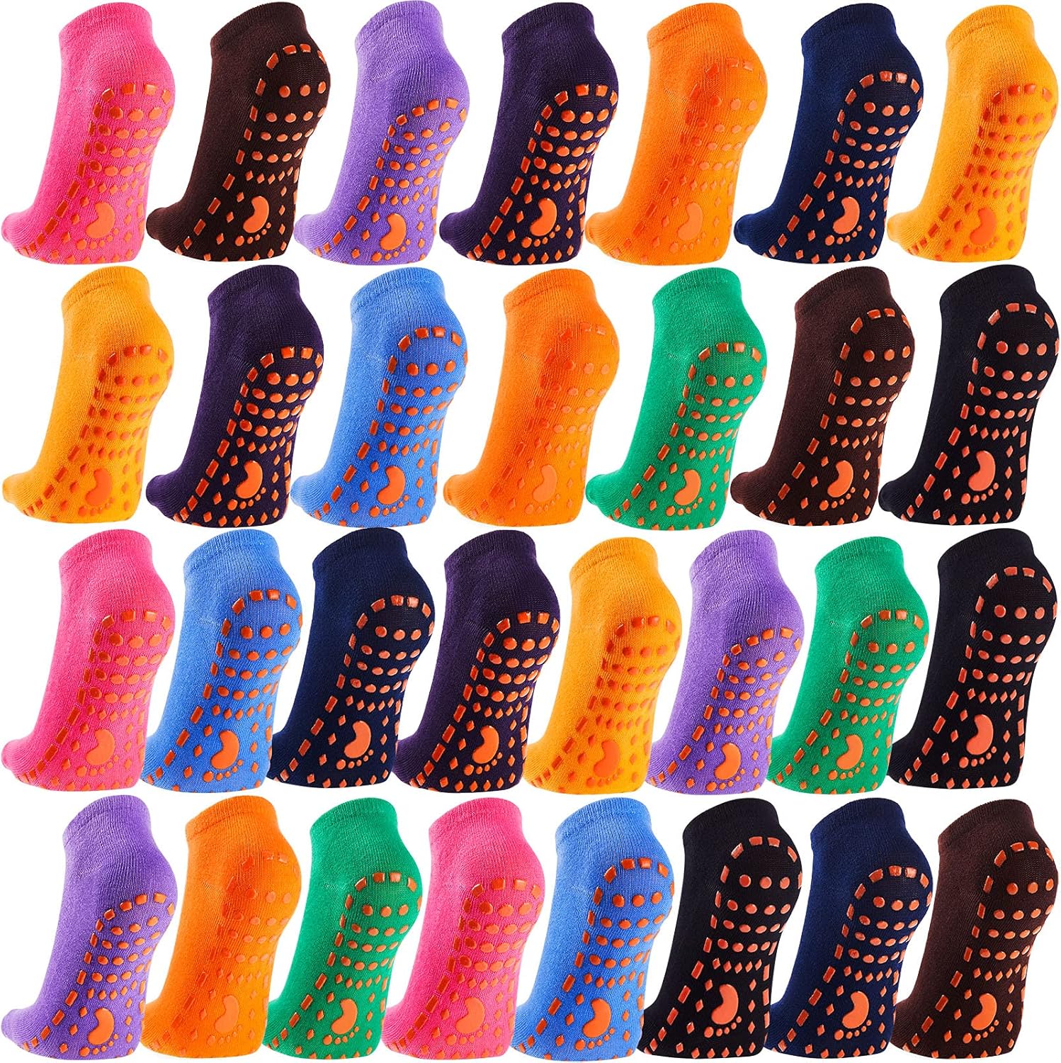 SATINIOR 30 Pairs Non Slip Socks Yoga Socks Footprint Style Grips Sport Sock Colorful Hospital Socks for Women Men Yoga Barre